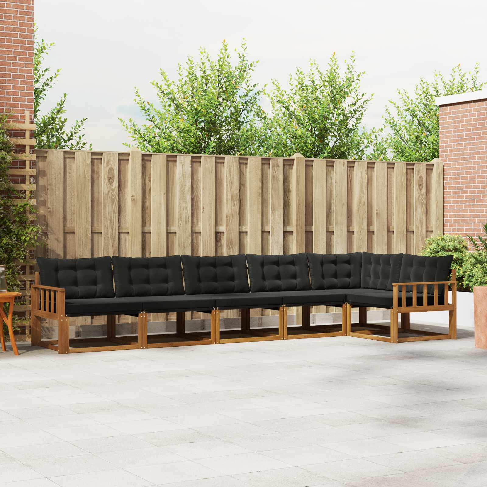 Buiten bankenset met kussen 6 pcs Natuurlijk en Zwart