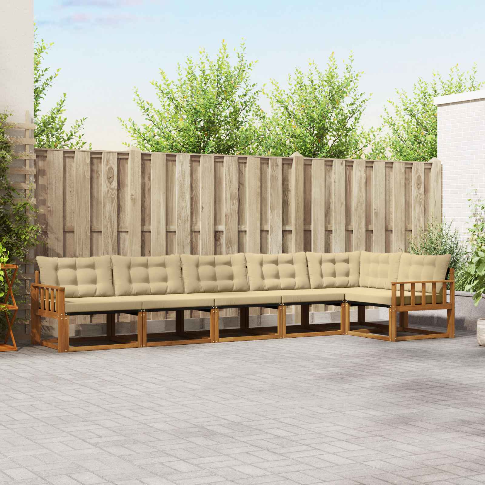 Buiten bankenset met kussen 6 pcs Natuurlijk en Beige
