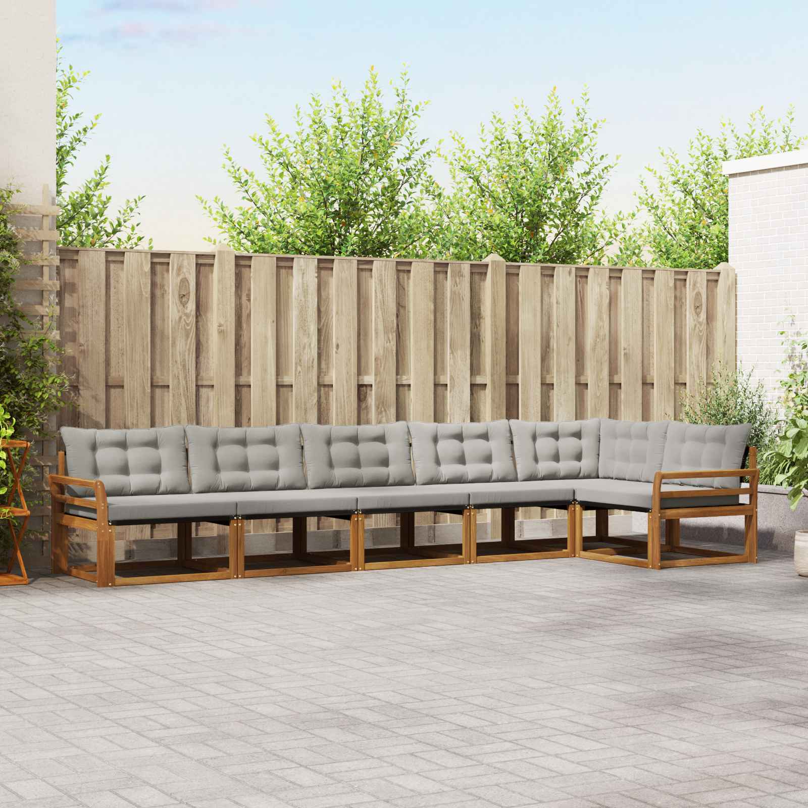 Buiten bankenset met kussen 6 pcs Natuurlijk en Lichtgrijs