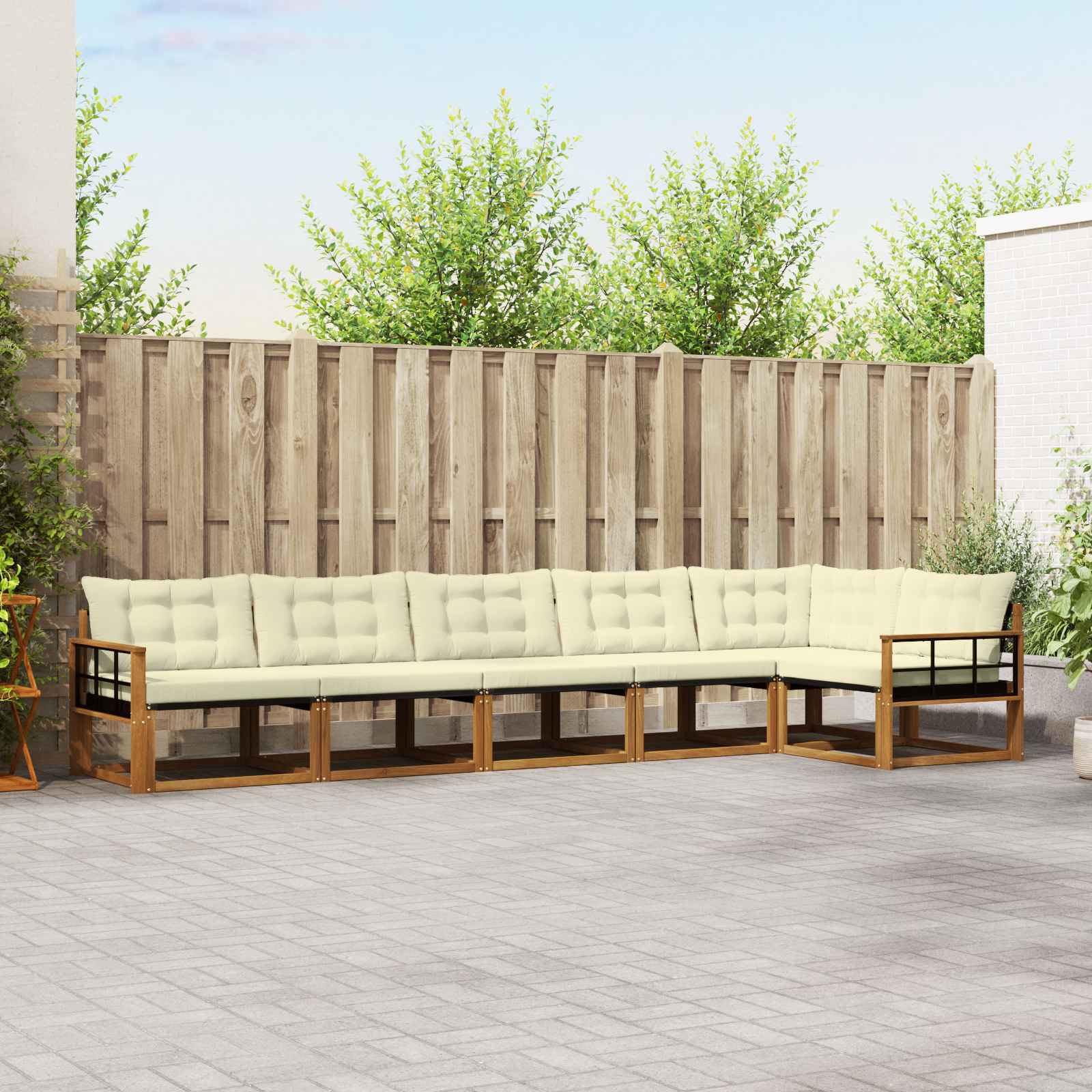 Buiten bankenset met kussen 6 pcs Natuurlijk en Crème