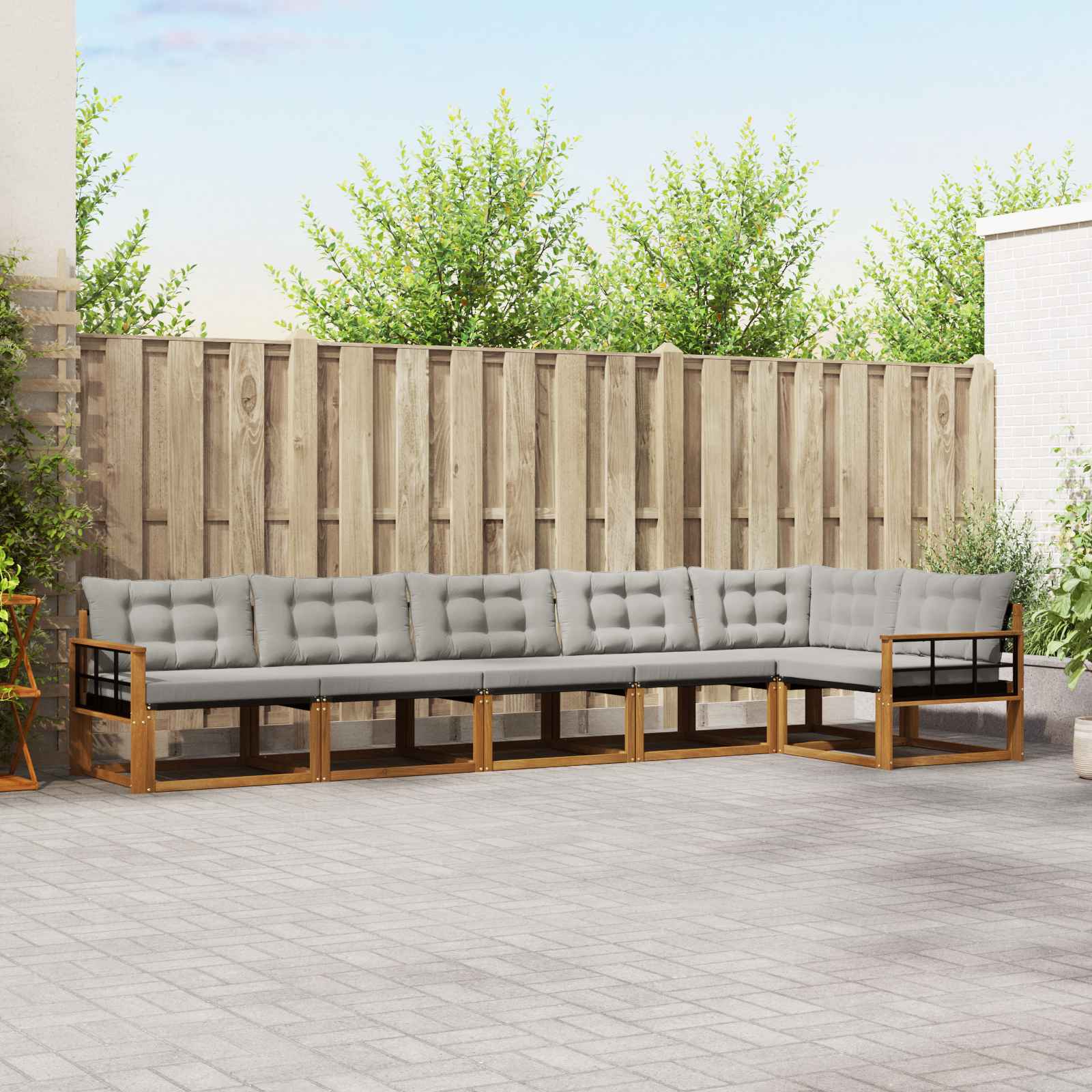 Buiten bankenset met kussen 6 pcs Natuurlijk en Lichtgrijs
