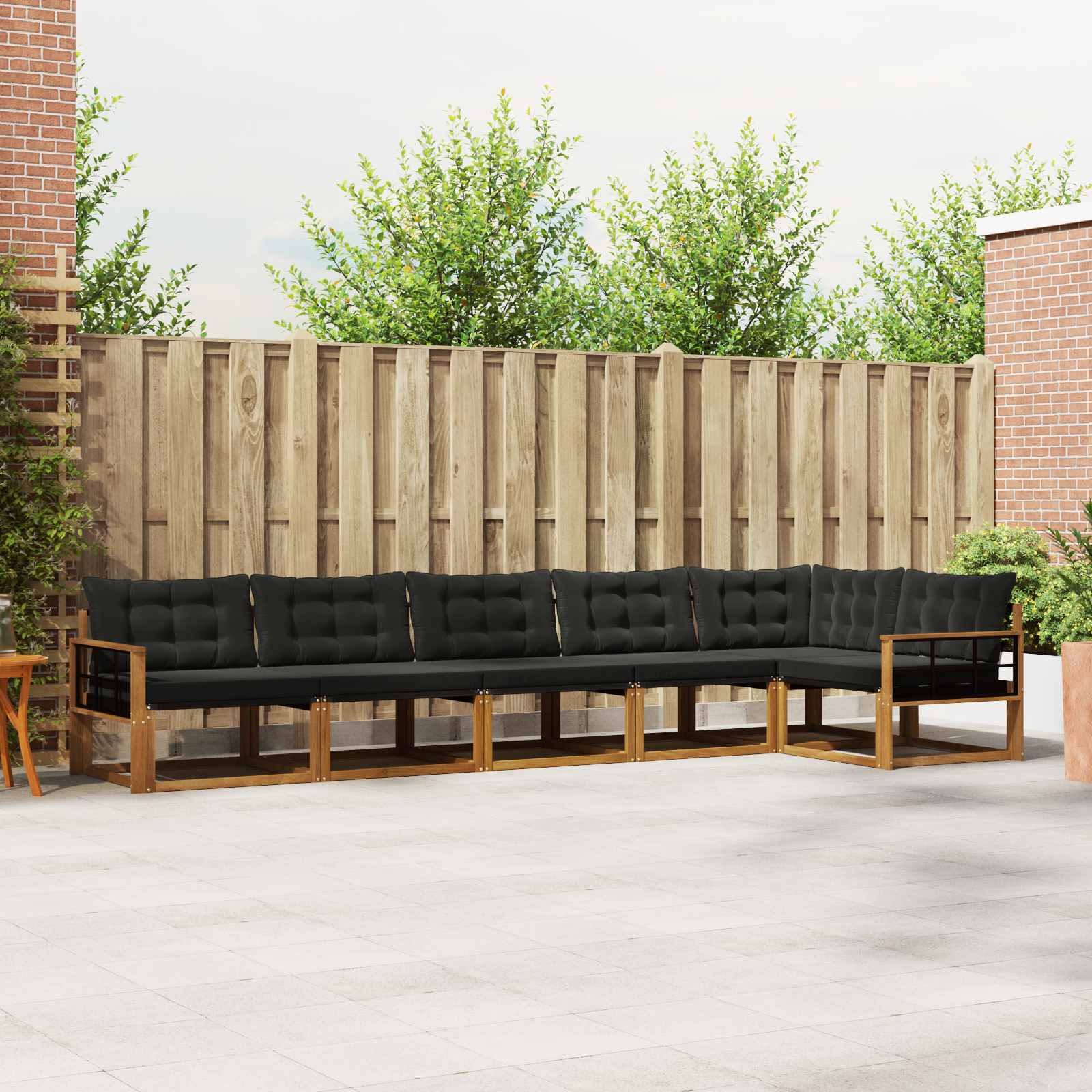 Buiten bankenset met kussen 6 pcs Natuurlijk en Zwart
