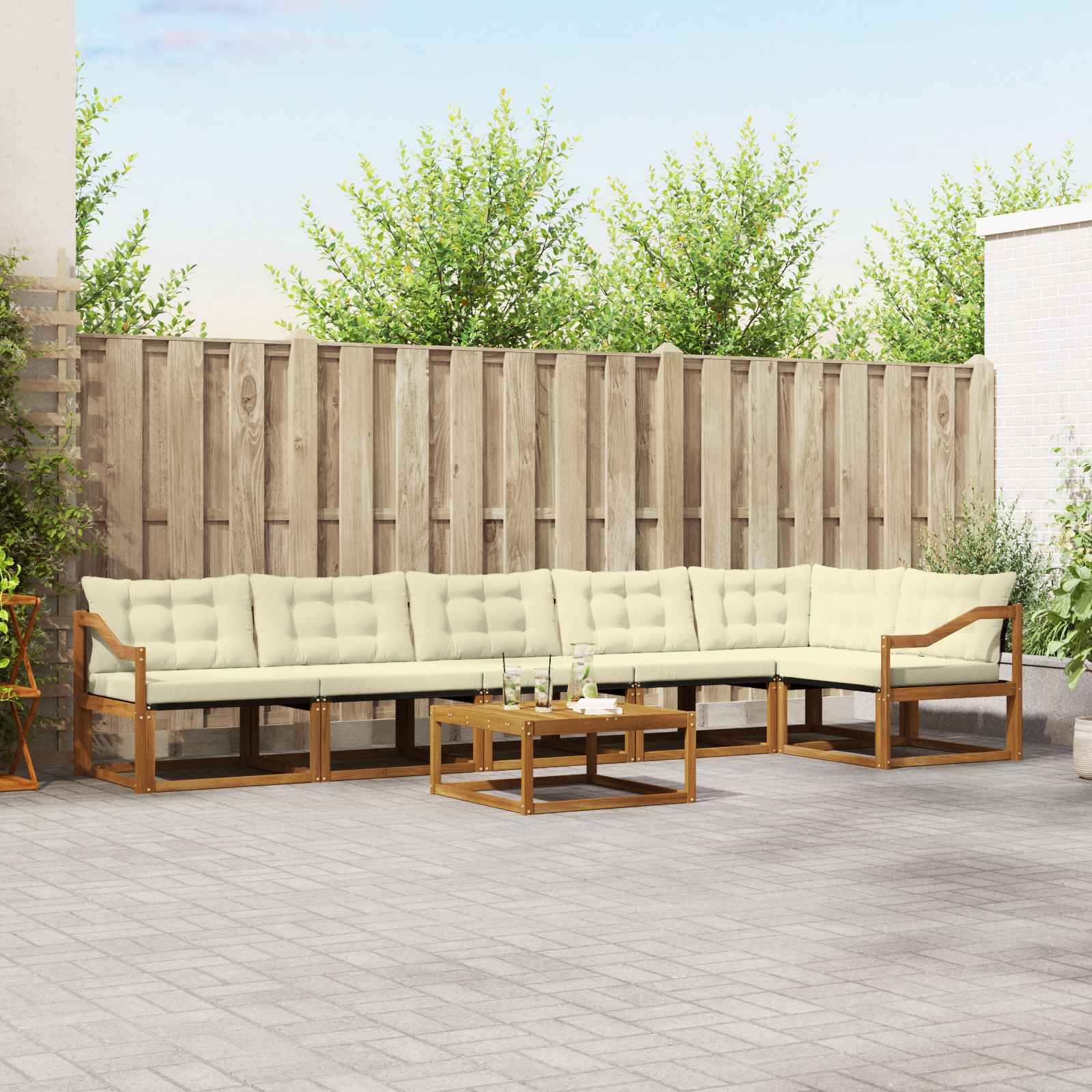 Buiten bankenset met kussen 6 pcs Natuurlijk en Crème