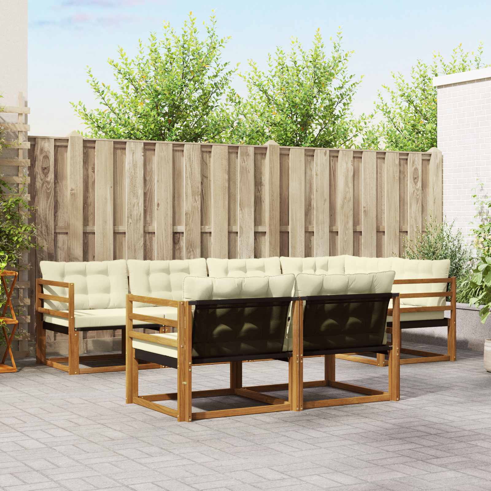 Buiten bankenset met kussen 7 pcs Natuurlijk en Crème