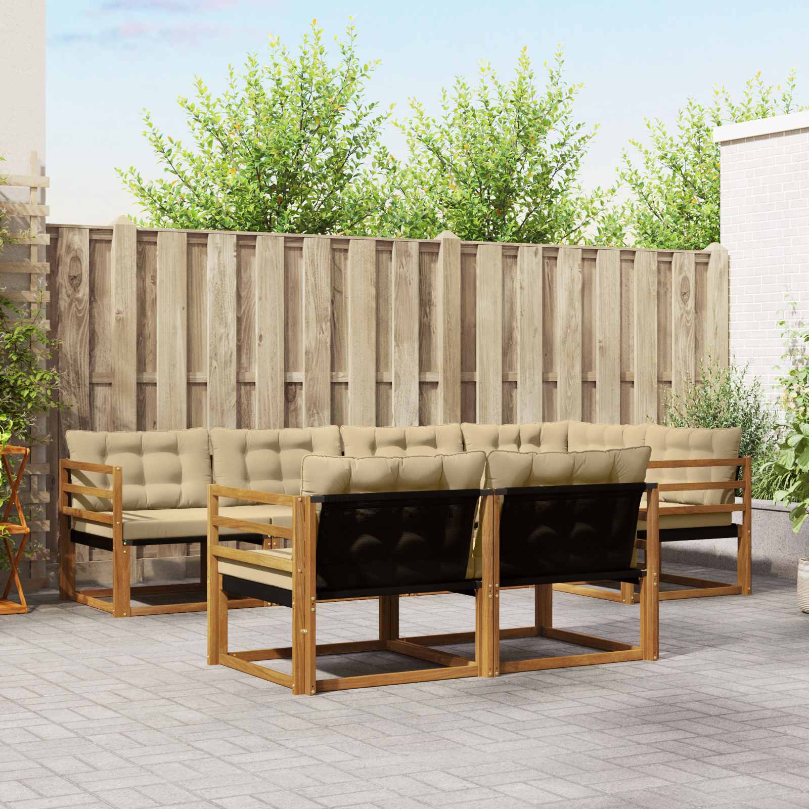 Buiten bankenset met kussen 7 pcs Natuurlijk en Beige