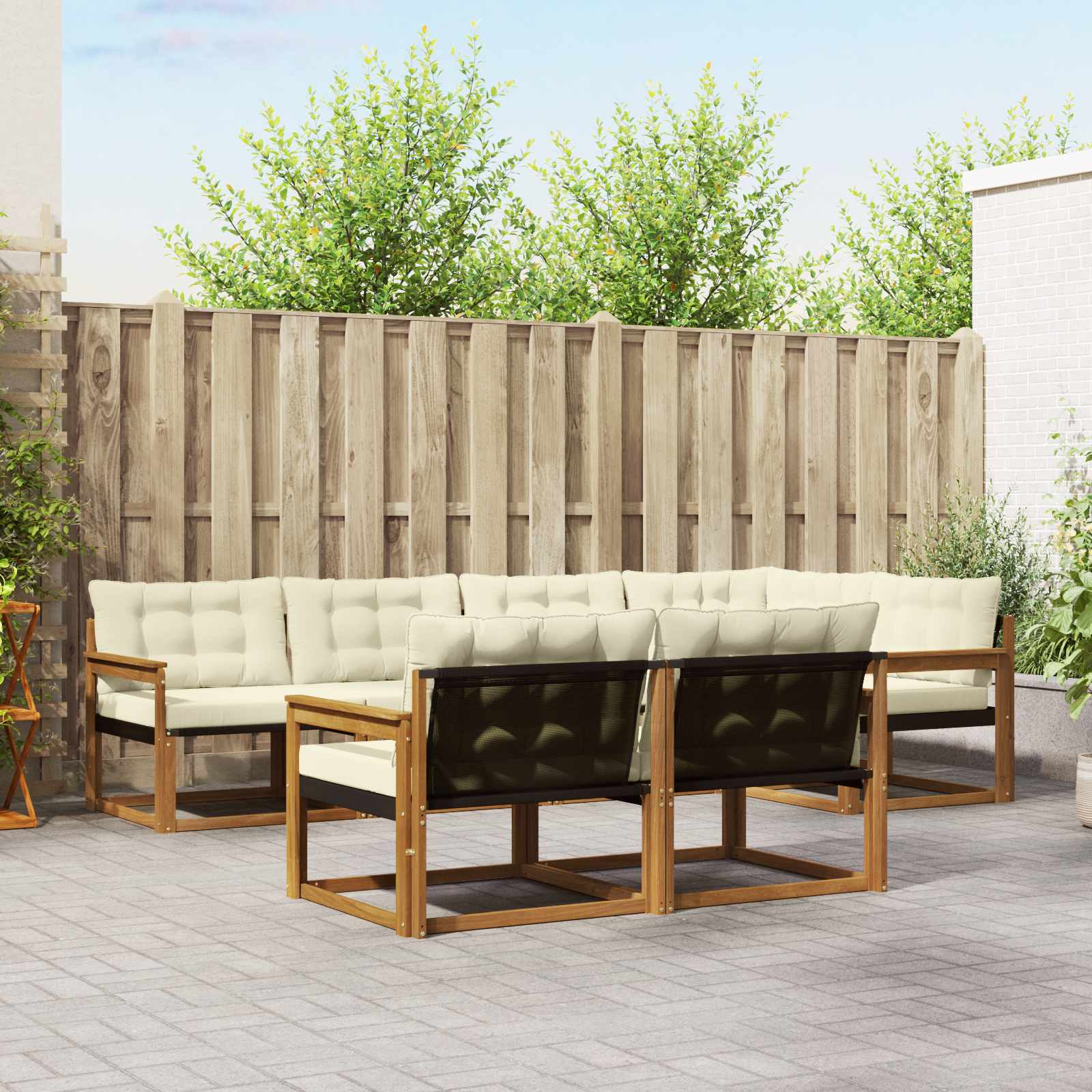Buiten bankenset met kussen 7 pcs Natuurlijk en Crème