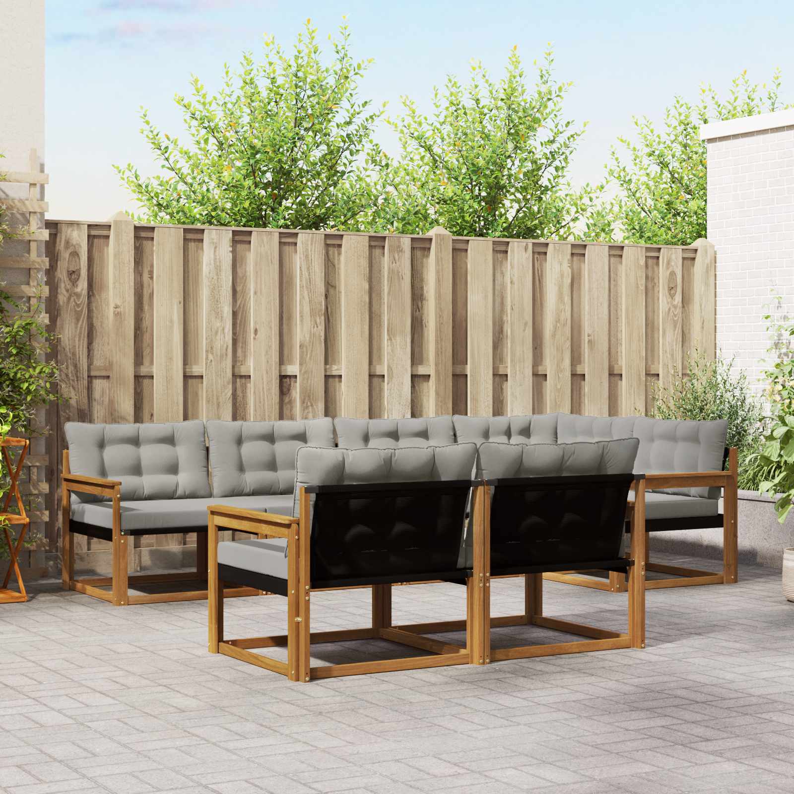 Buiten bankenset met kussen 7 pcs Natuurlijk en Lichtgrijs