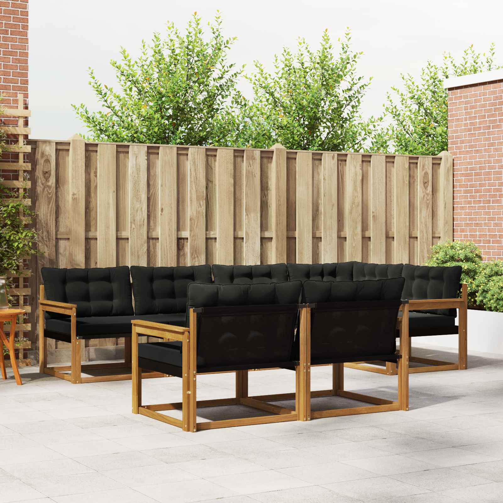 Buiten bankenset met kussen 7 pcs Natuurlijk en Zwart