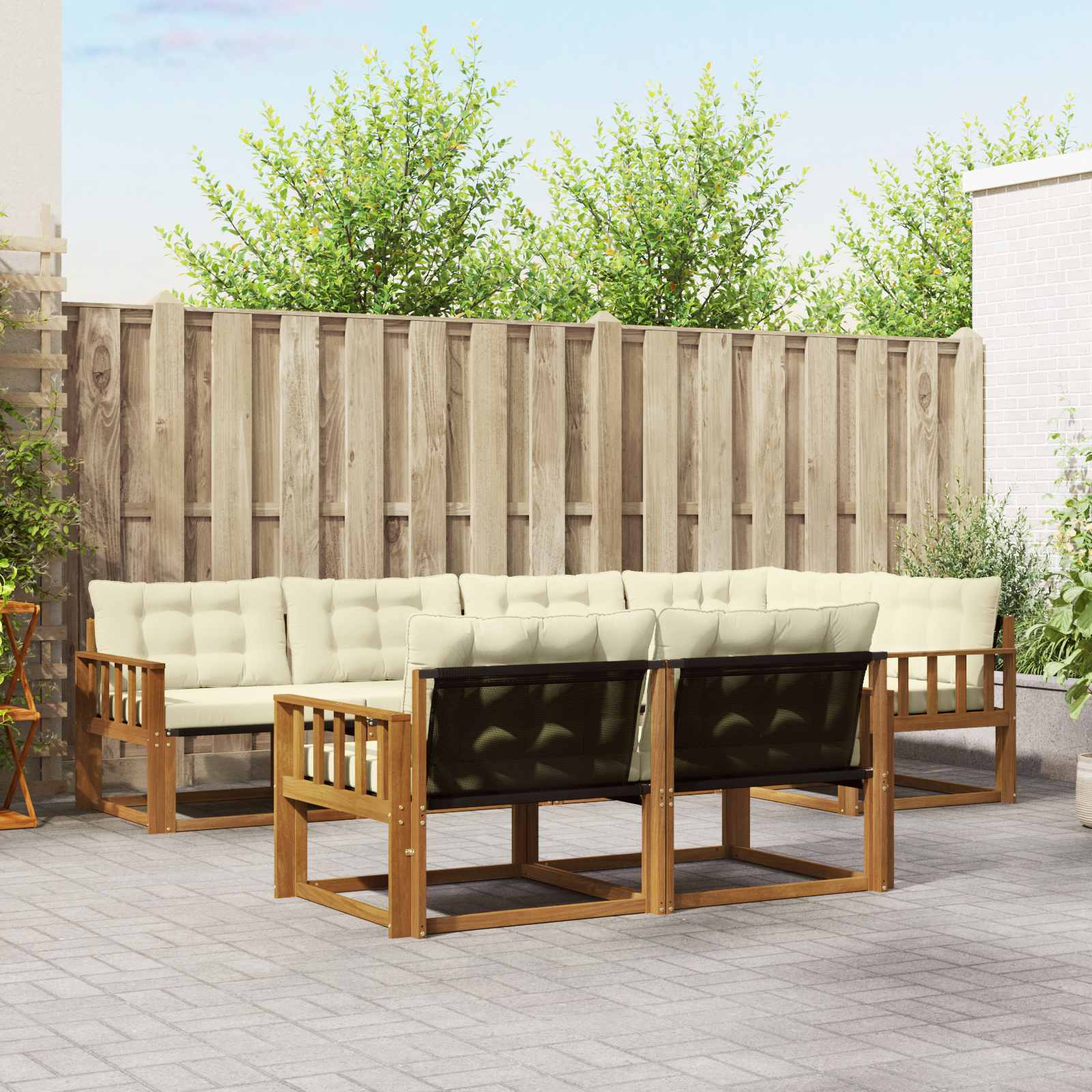 Buiten bankenset met kussen 7 pcs Natuurlijk en Crème