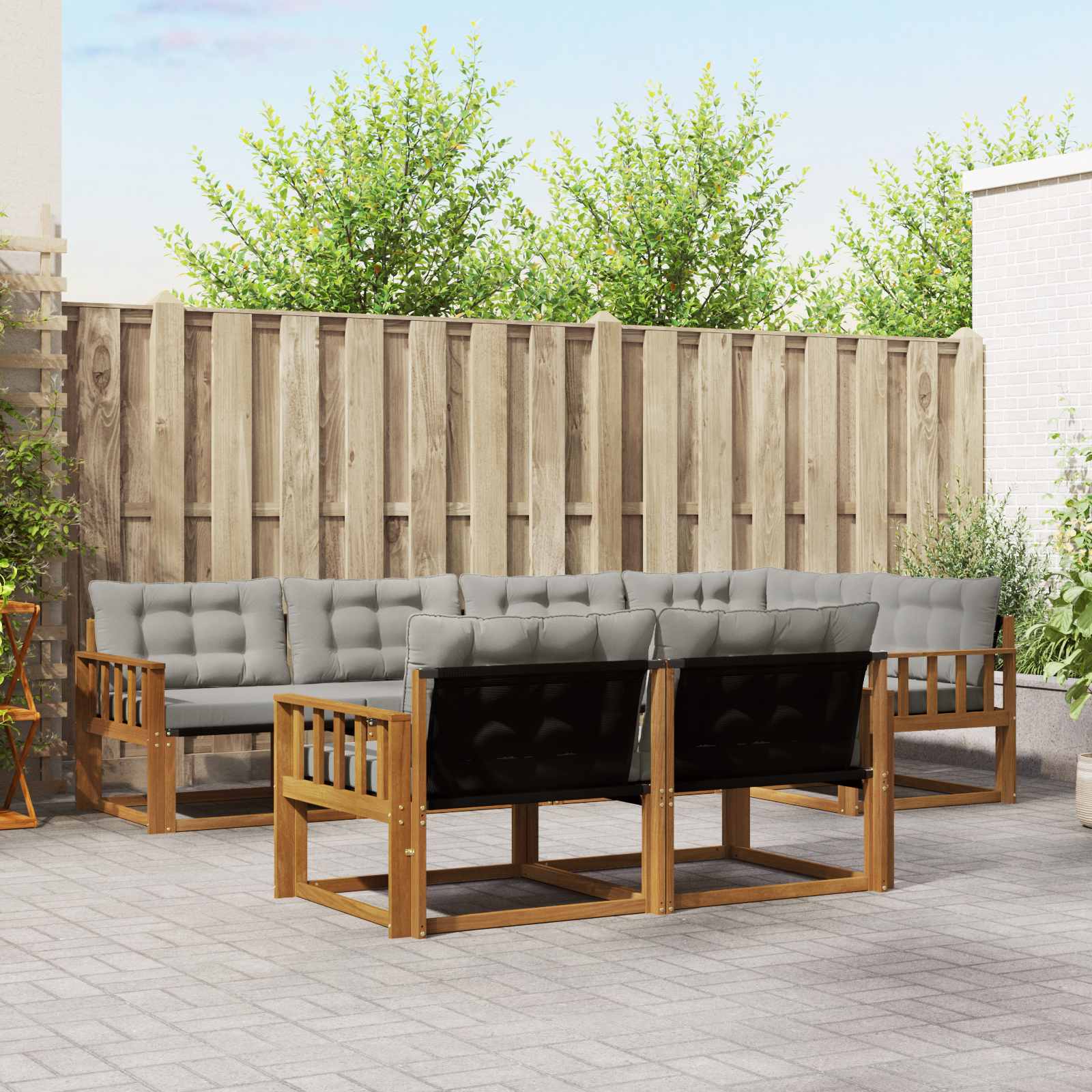 Buiten bankenset met kussen 7 pcs Natuurlijk en Lichtgrijs – afbeelding 1