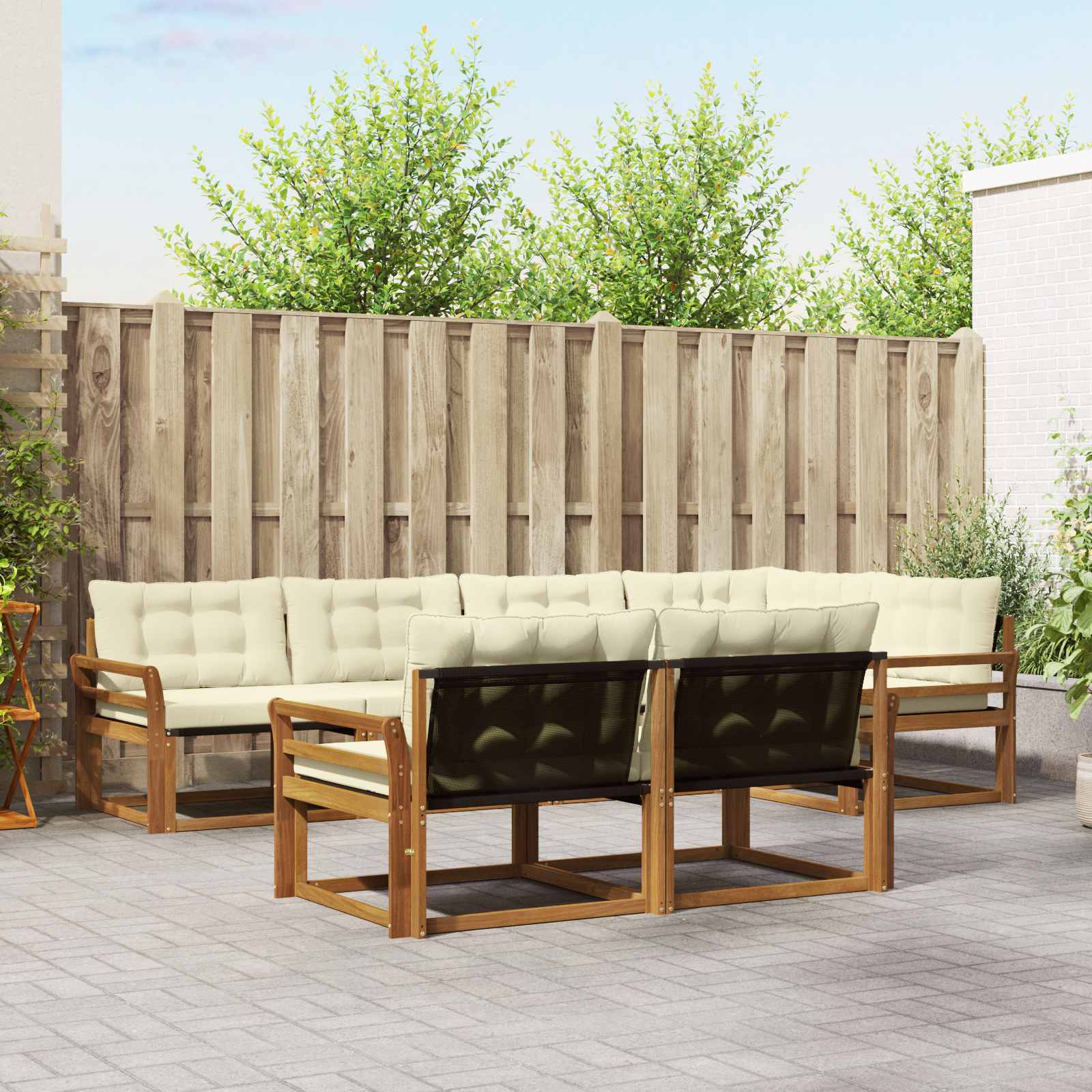 Buiten bankenset met kussen 7 pcs Natuurlijk en Crème – afbeelding 1