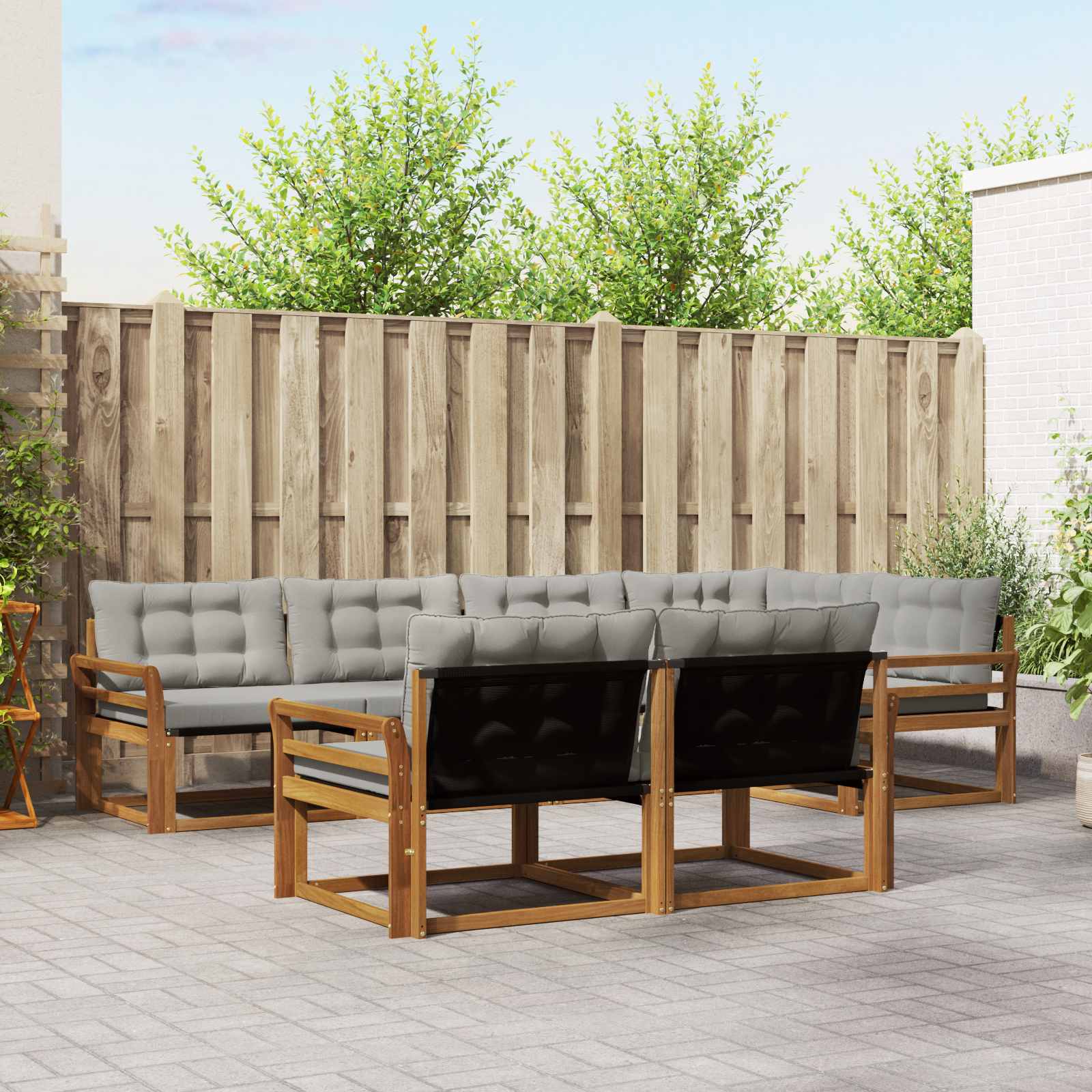 Buiten bankenset met kussen 7 pcs Natuurlijk en Lichtgrijs