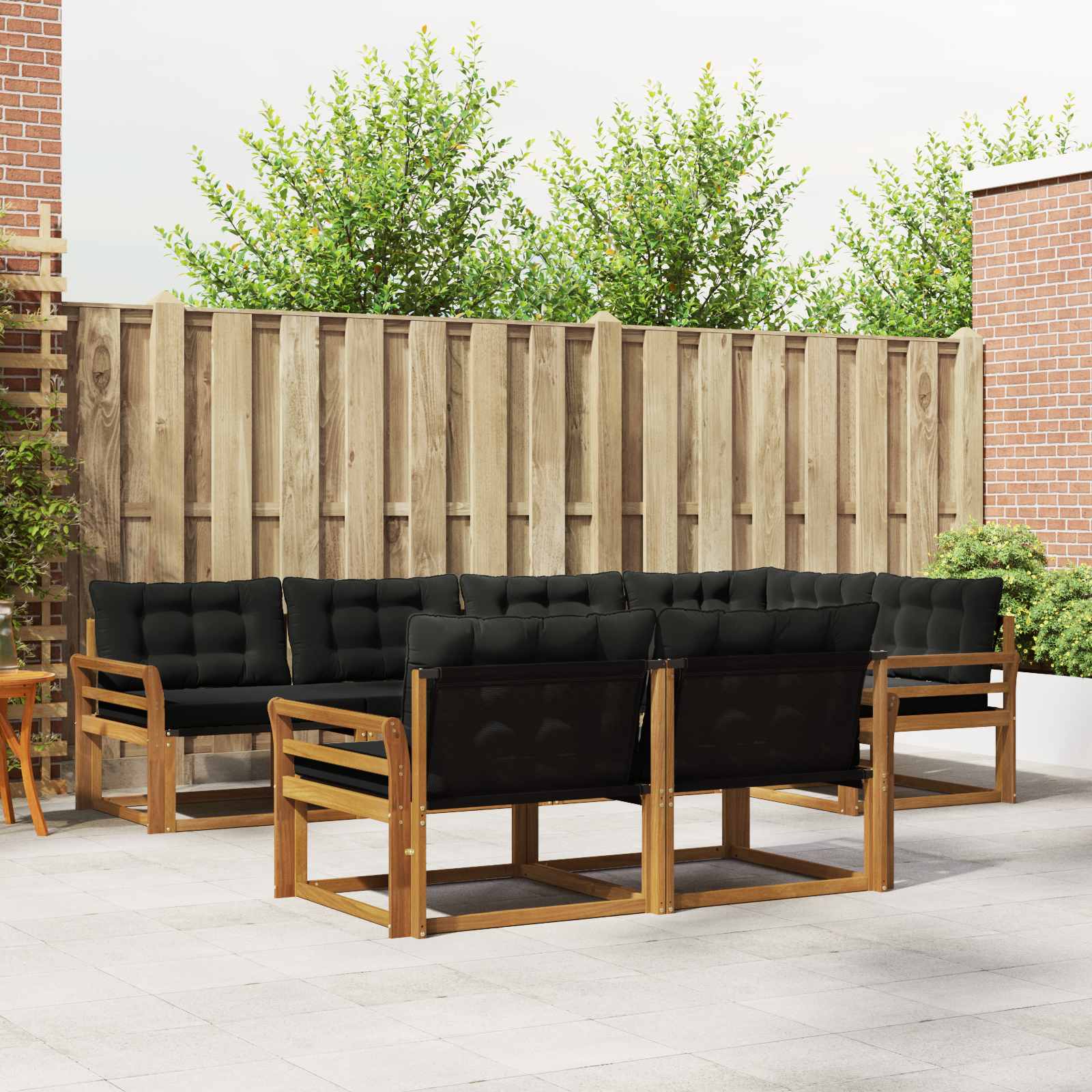 Buiten bankenset met kussen 7 pcs Natuurlijk en Zwart – afbeelding 1