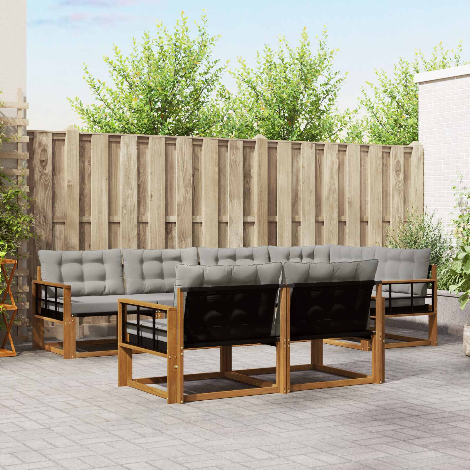 Buiten bankenset met kussen 7 pcs Natuurlijk en Lichtgrijs – afbeelding 1