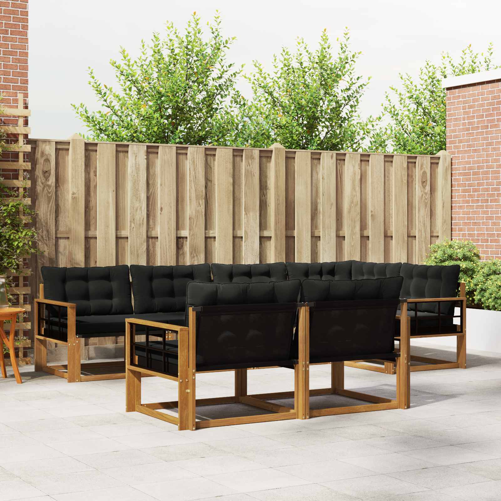 Buiten bankenset met kussen 7 pcs Natuurlijk en Zwart