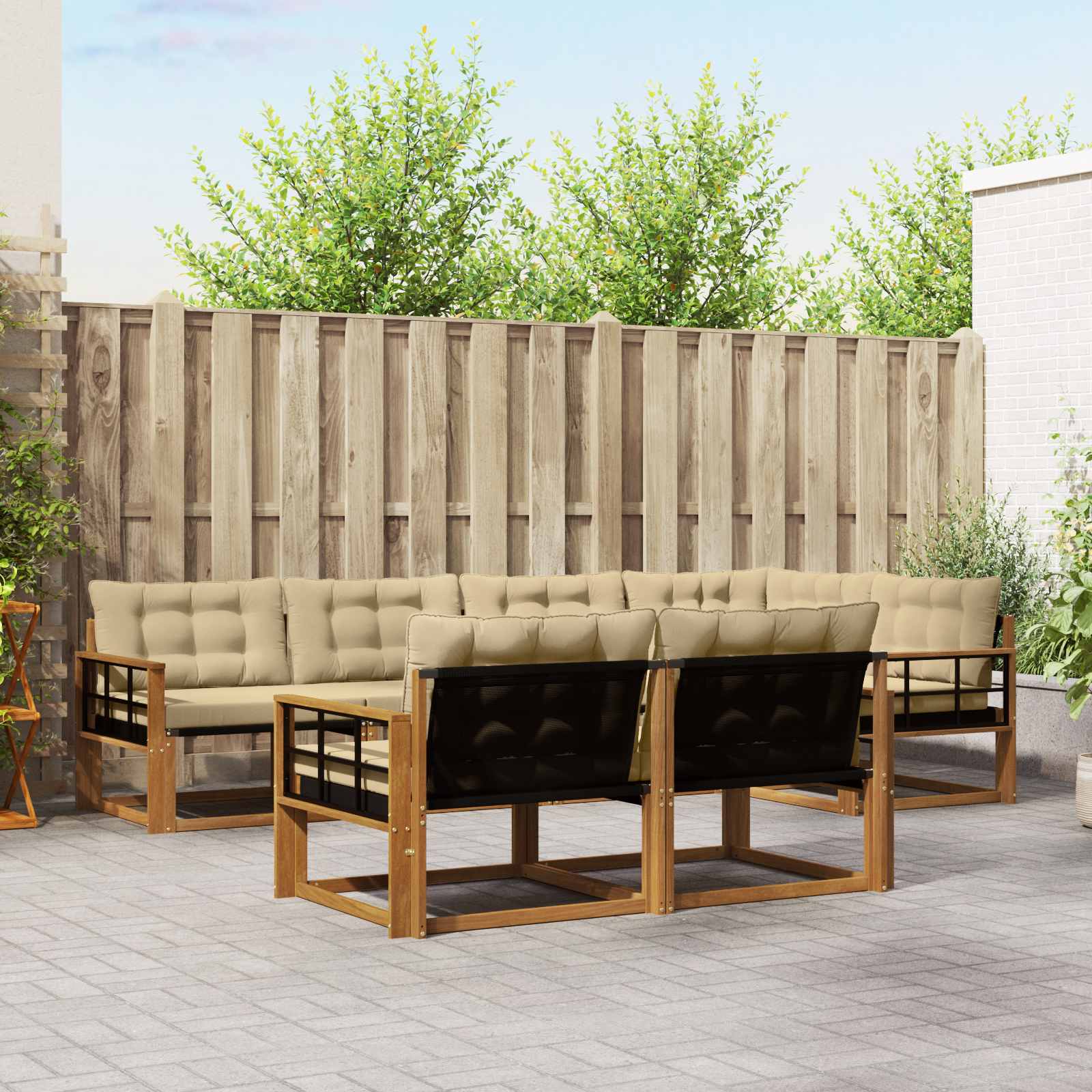 Buiten bankenset met kussen 7 pcs Natuurlijk en Beige – afbeelding 1