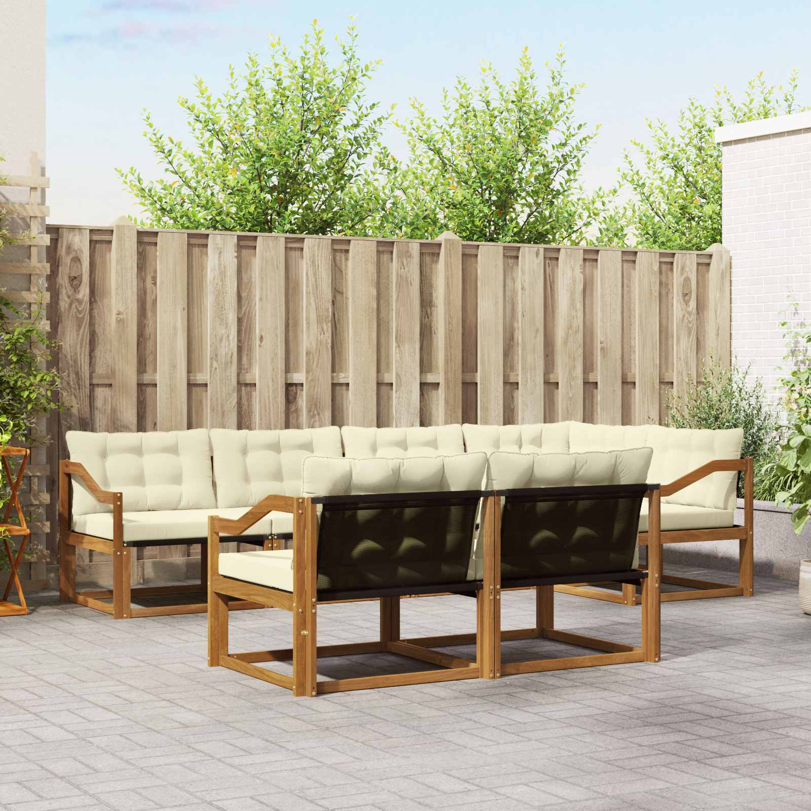 Buiten bankenset met kussen 7 pcs Natuurlijk en Crème – afbeelding 1