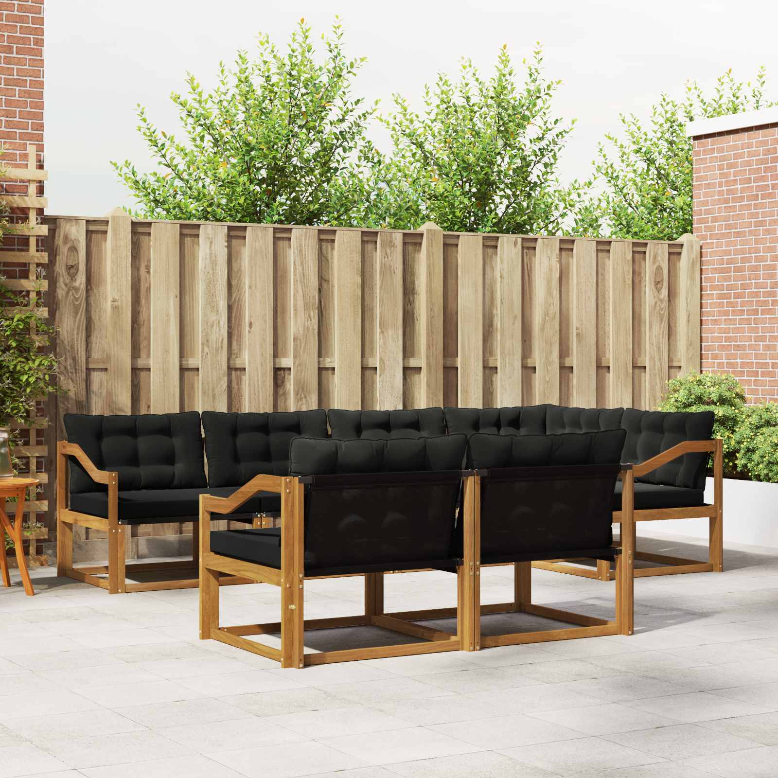 Buiten bankenset met kussen 7 pcs Natuurlijk en Zwart