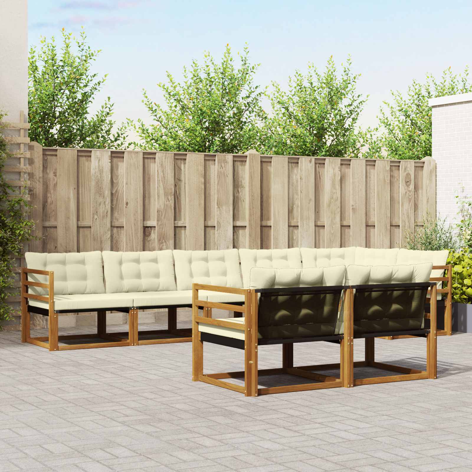 Buiten bankenset met kussen 8 pcs Natuurlijk en Crème – afbeelding 1