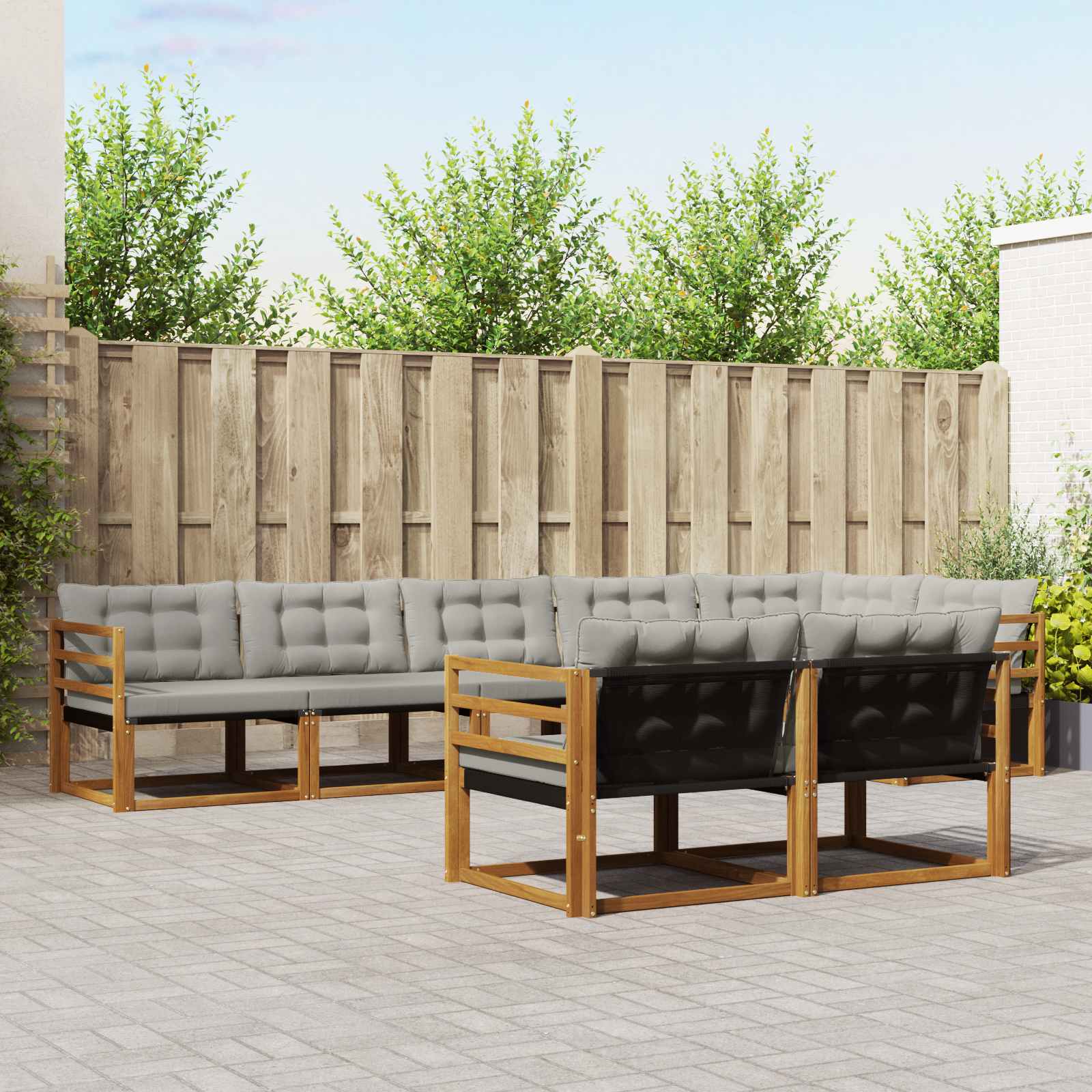 Buiten bankenset met kussen 8 pcs Natuurlijk en Lichtgrijs