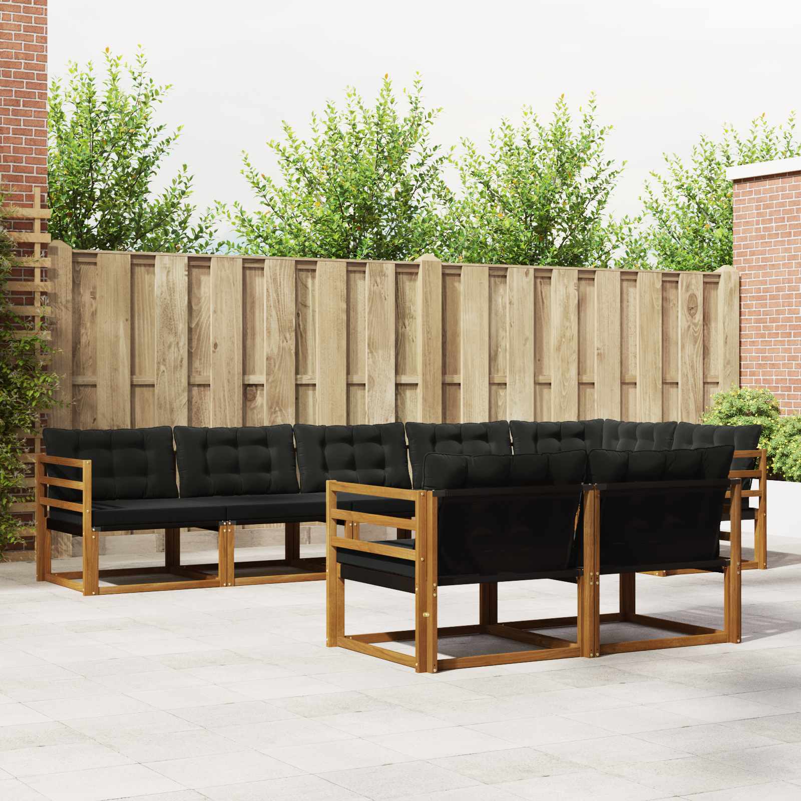 Buiten bankenset met kussen 8 pcs Natuurlijk en Zwart