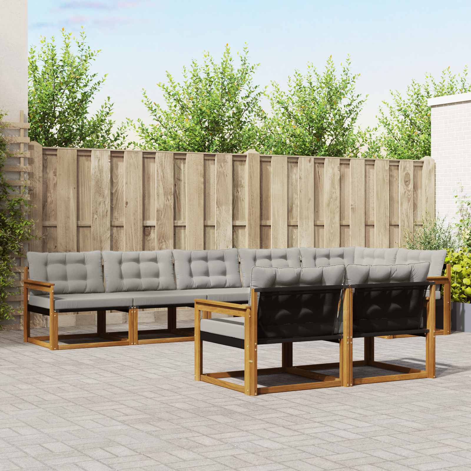 Buiten bankenset met kussen 8 pcs Natuurlijk en Lichtgrijs – afbeelding 1