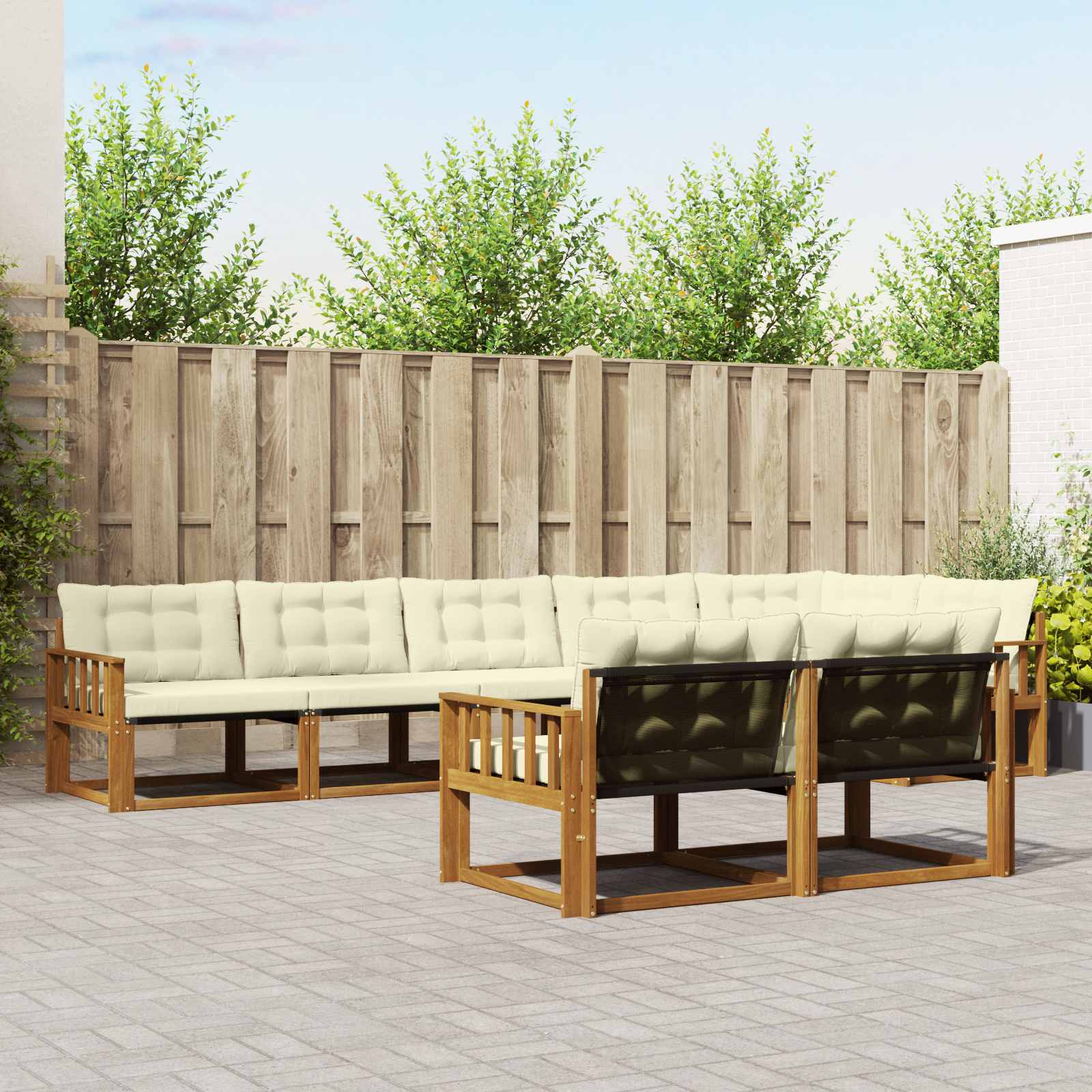 Buiten bankenset met kussen 8 pcs Natuurlijk en Crème – afbeelding 1