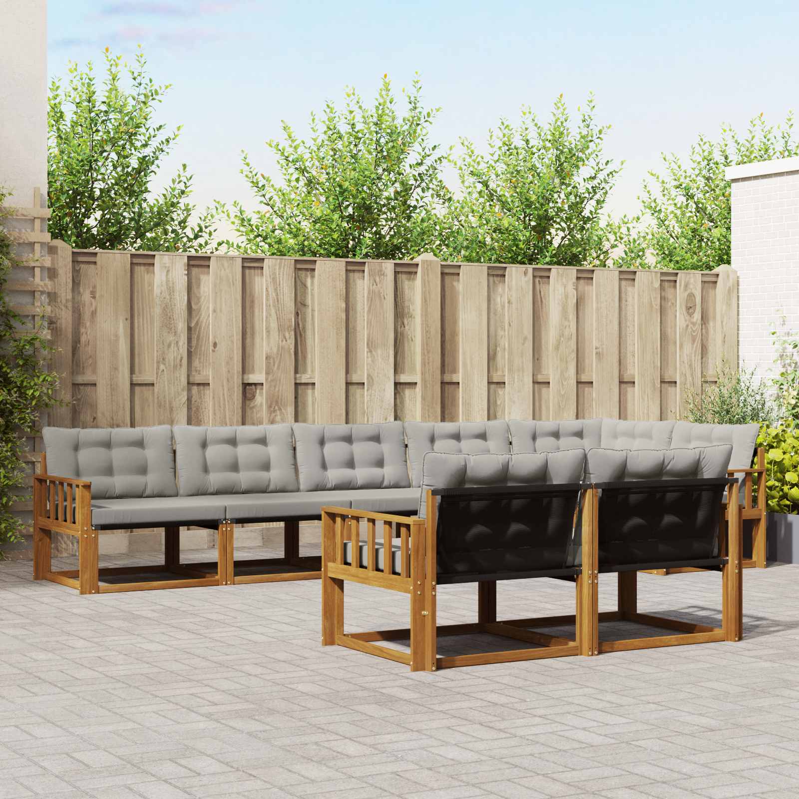 Buiten bankenset met kussen 8 pcs Natuurlijk en Lichtgrijs – afbeelding 1