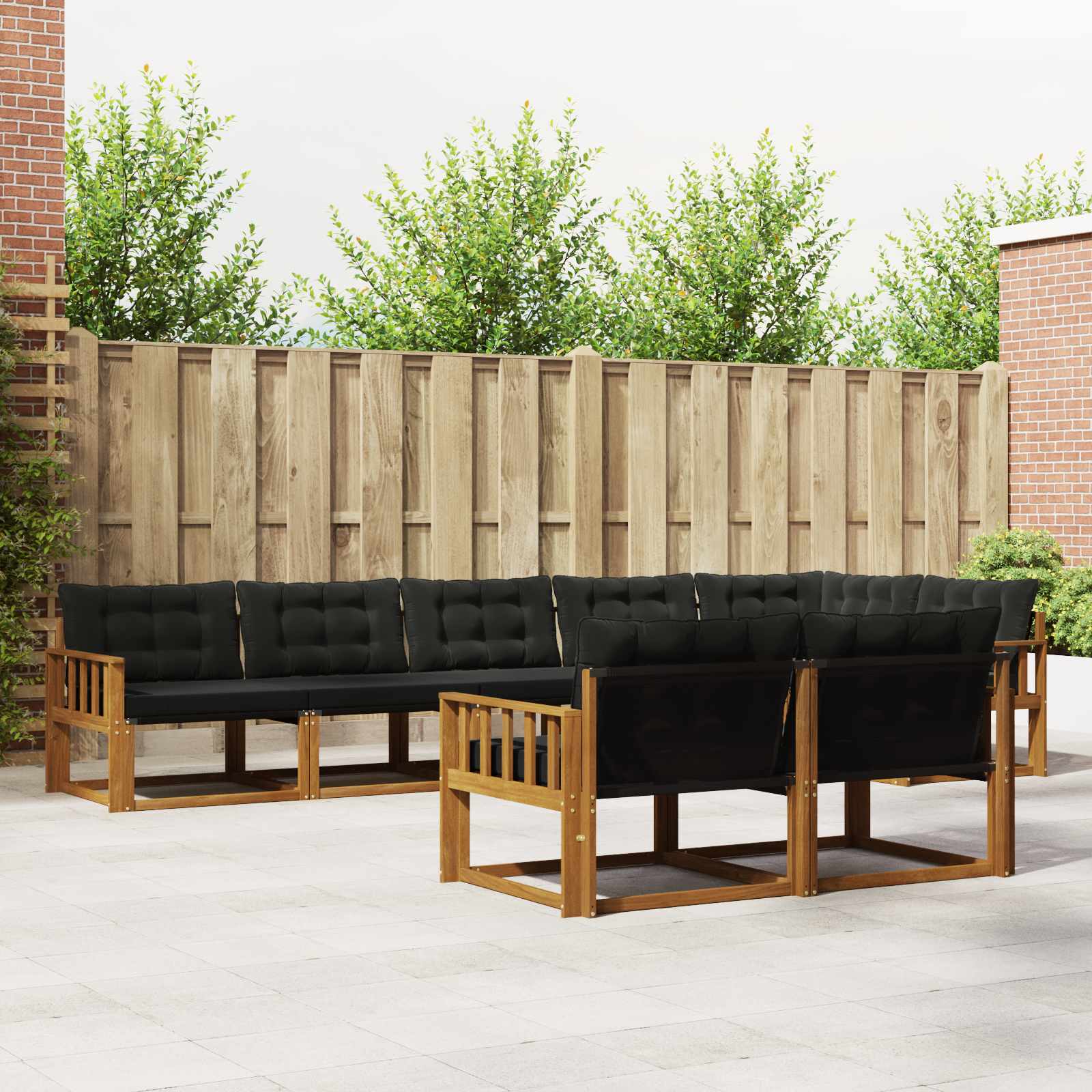 Buiten bankenset met kussen 8 pcs Natuurlijk en Zwart