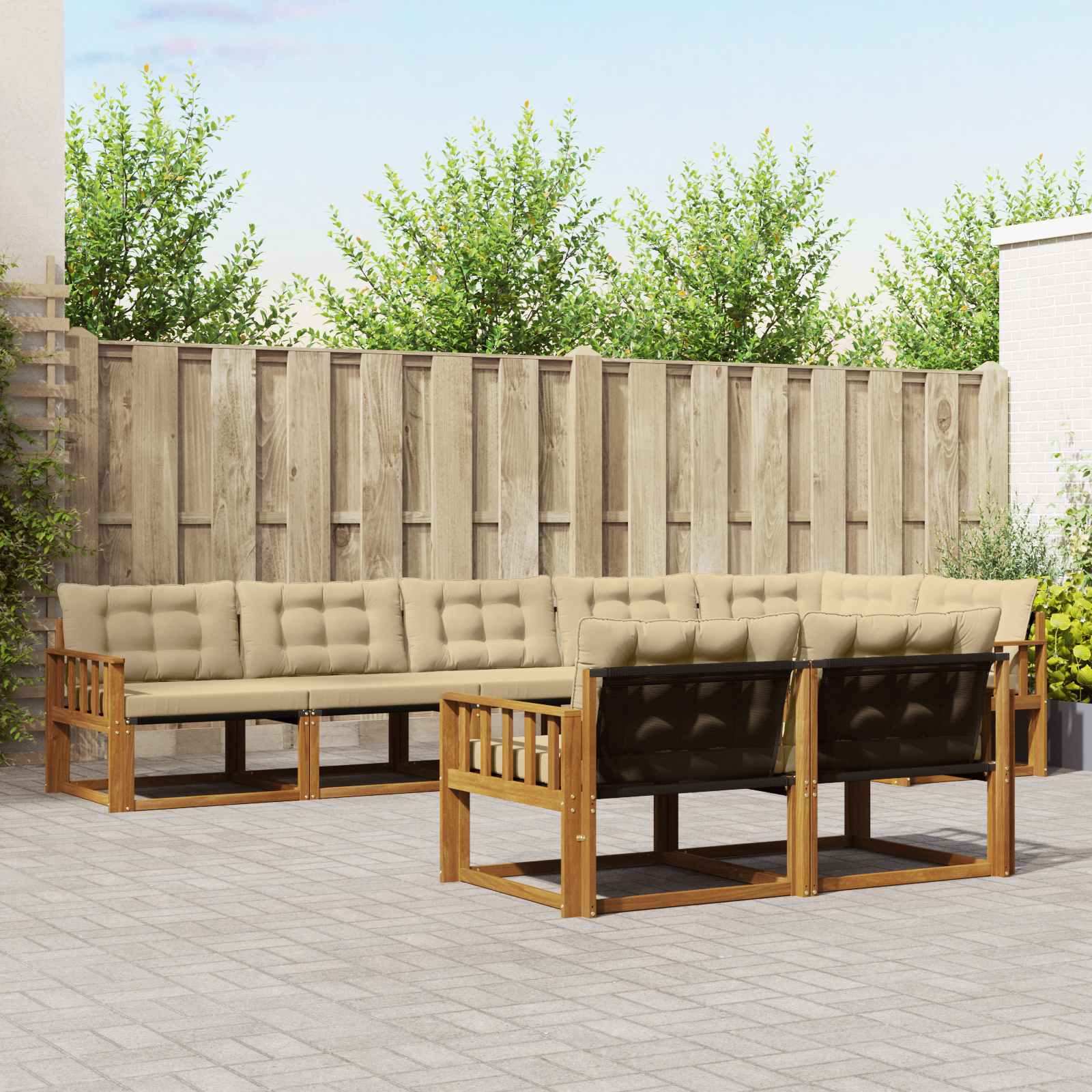 Buiten bankenset met kussen 8 pcs Natuurlijk en Beige – afbeelding 1