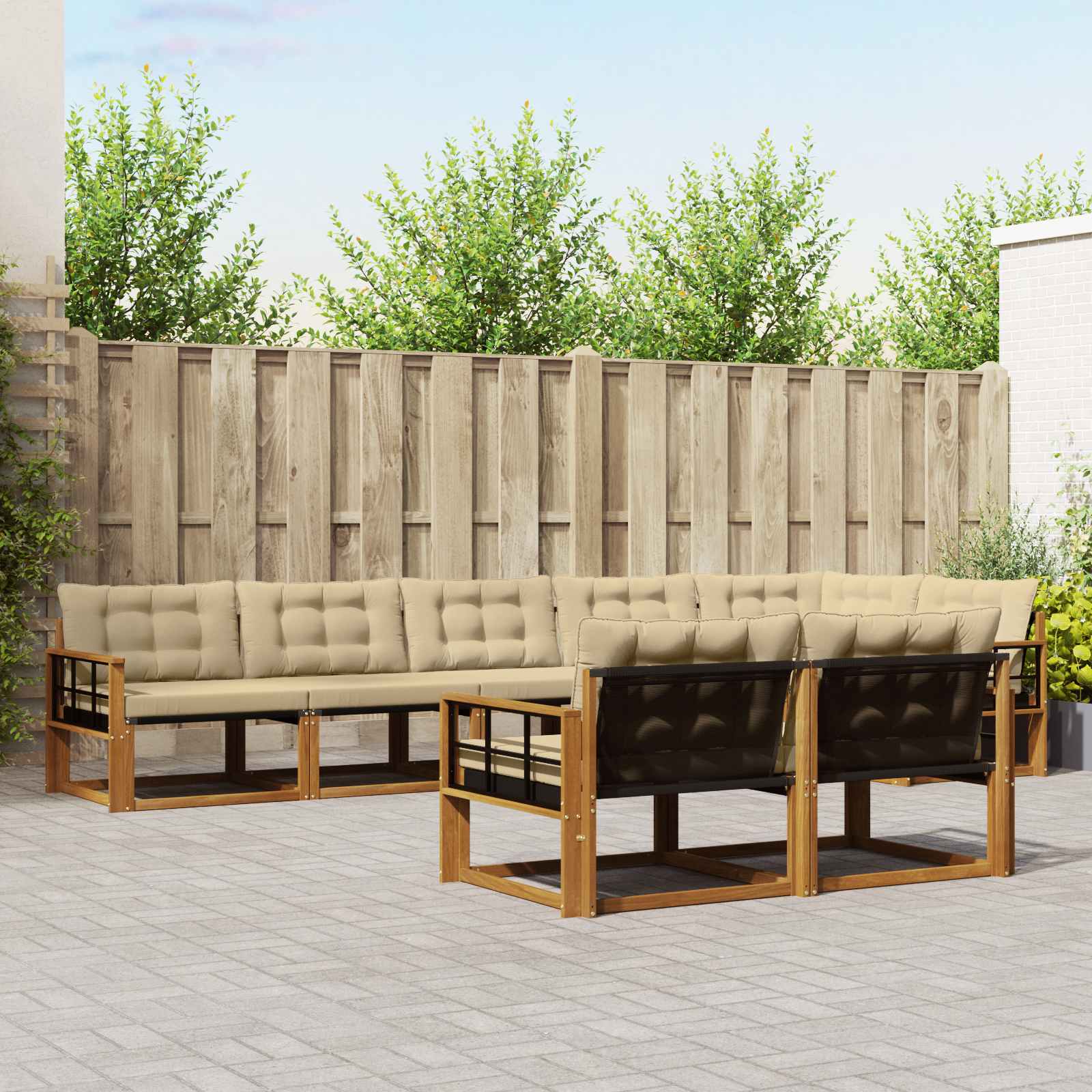 Buiten bankenset met kussen 8 pcs Natuurlijk en Beige – afbeelding 1