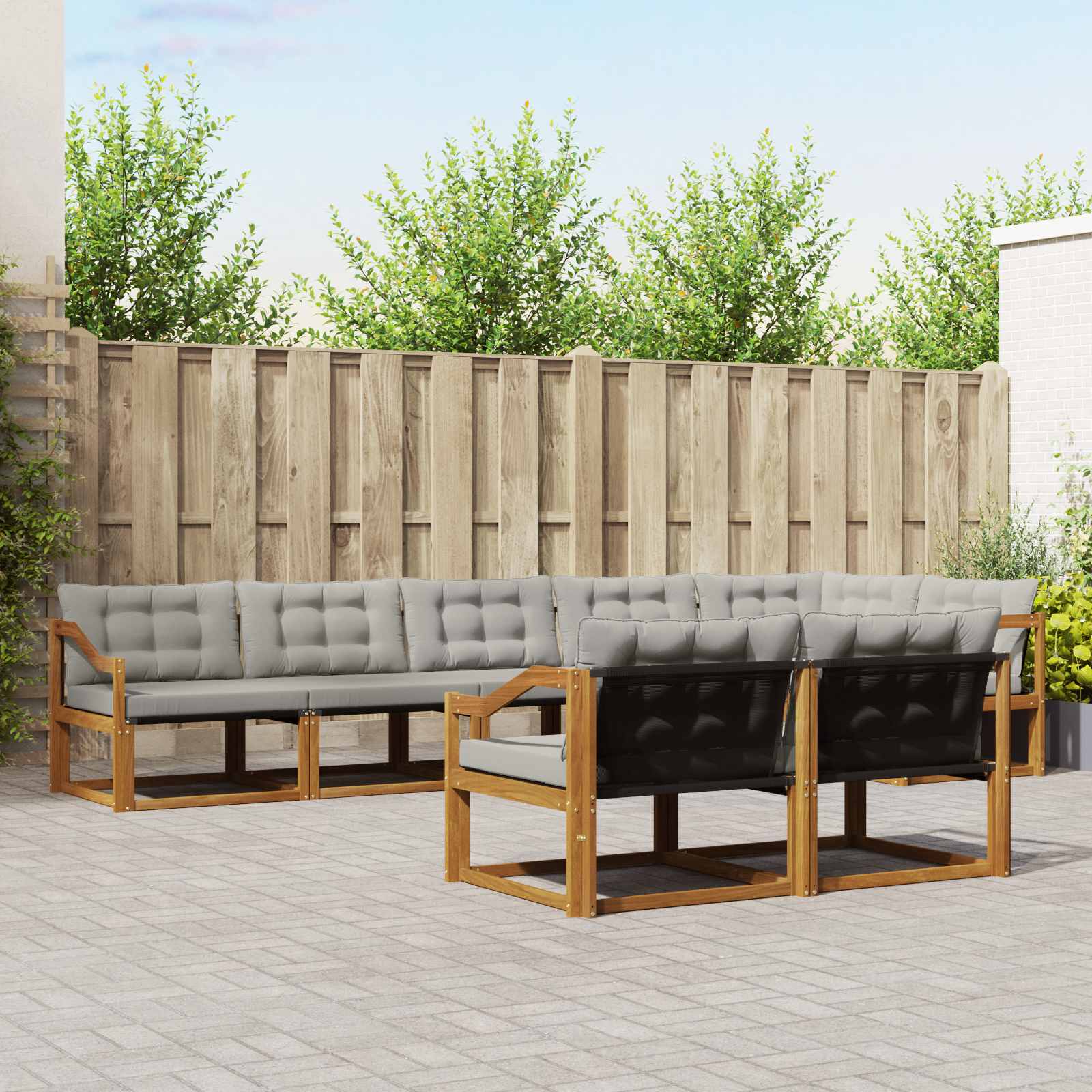 Buiten bankenset met kussen 8 pcs Natuurlijk en Lichtgrijs – afbeelding 1