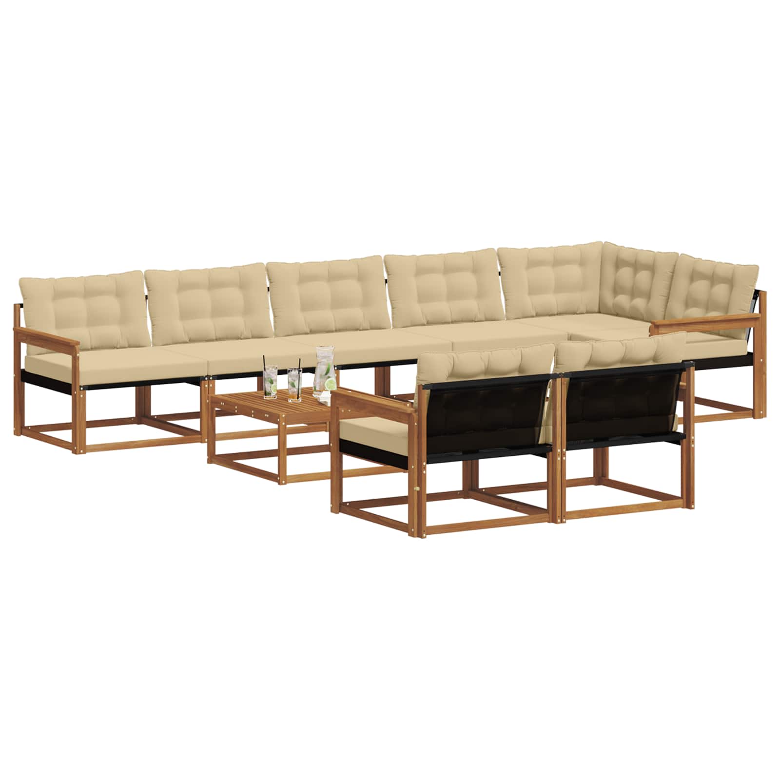 Buiten bankenset met kussen 9 pcs Natuurlijk en Beige – afbeelding 3