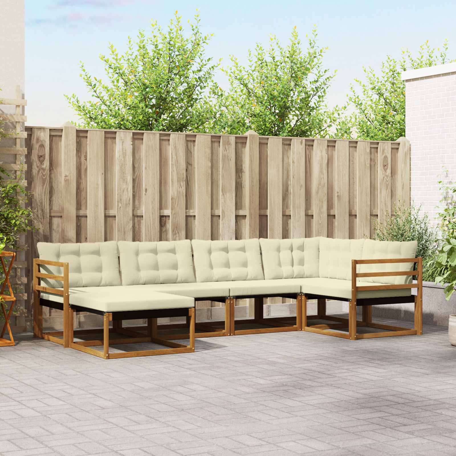 Buiten bankenset met kussen 6 pcs Natuurlijk en Crème