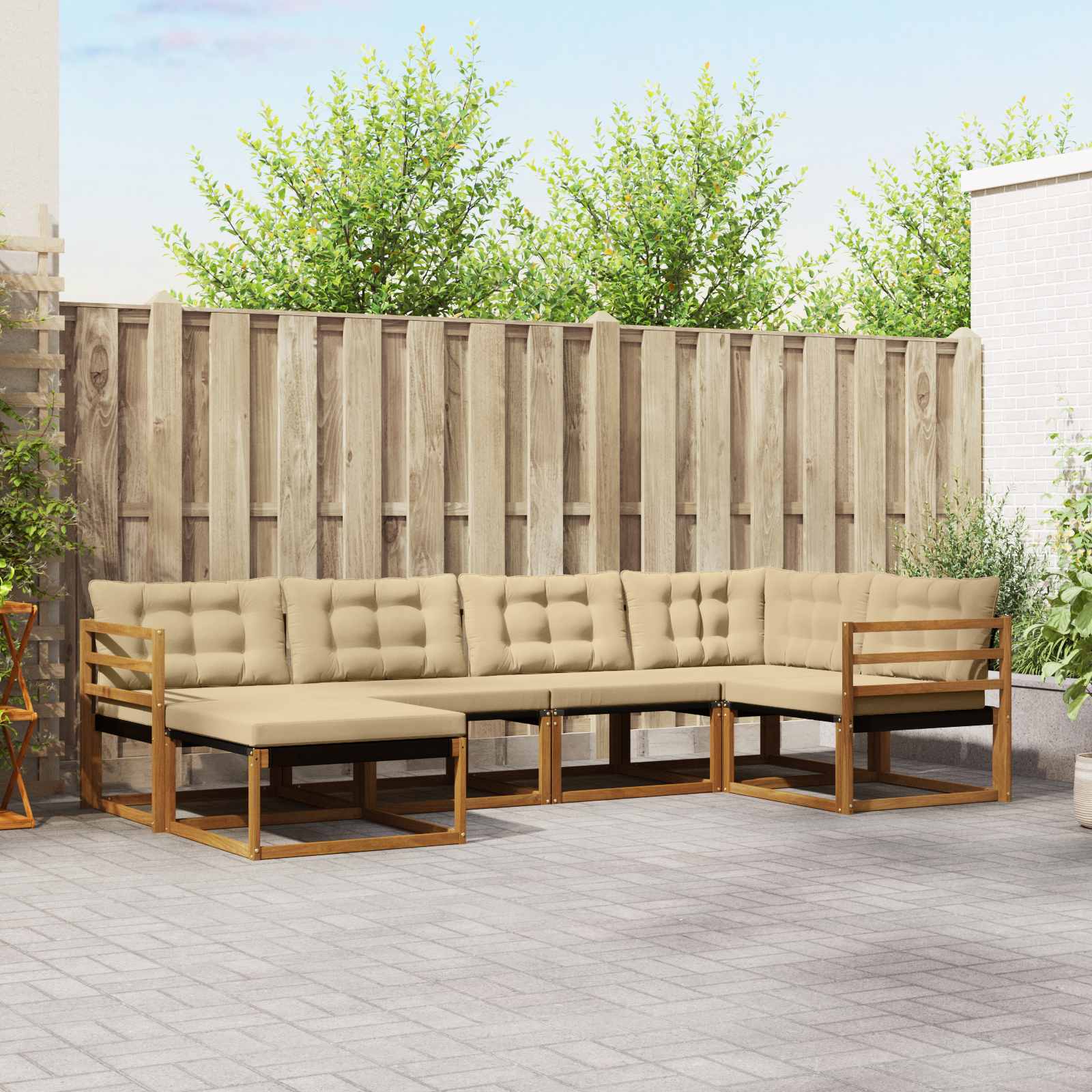 Buiten bankenset met kussen 6 pcs Natuurlijk en Beige – afbeelding 1