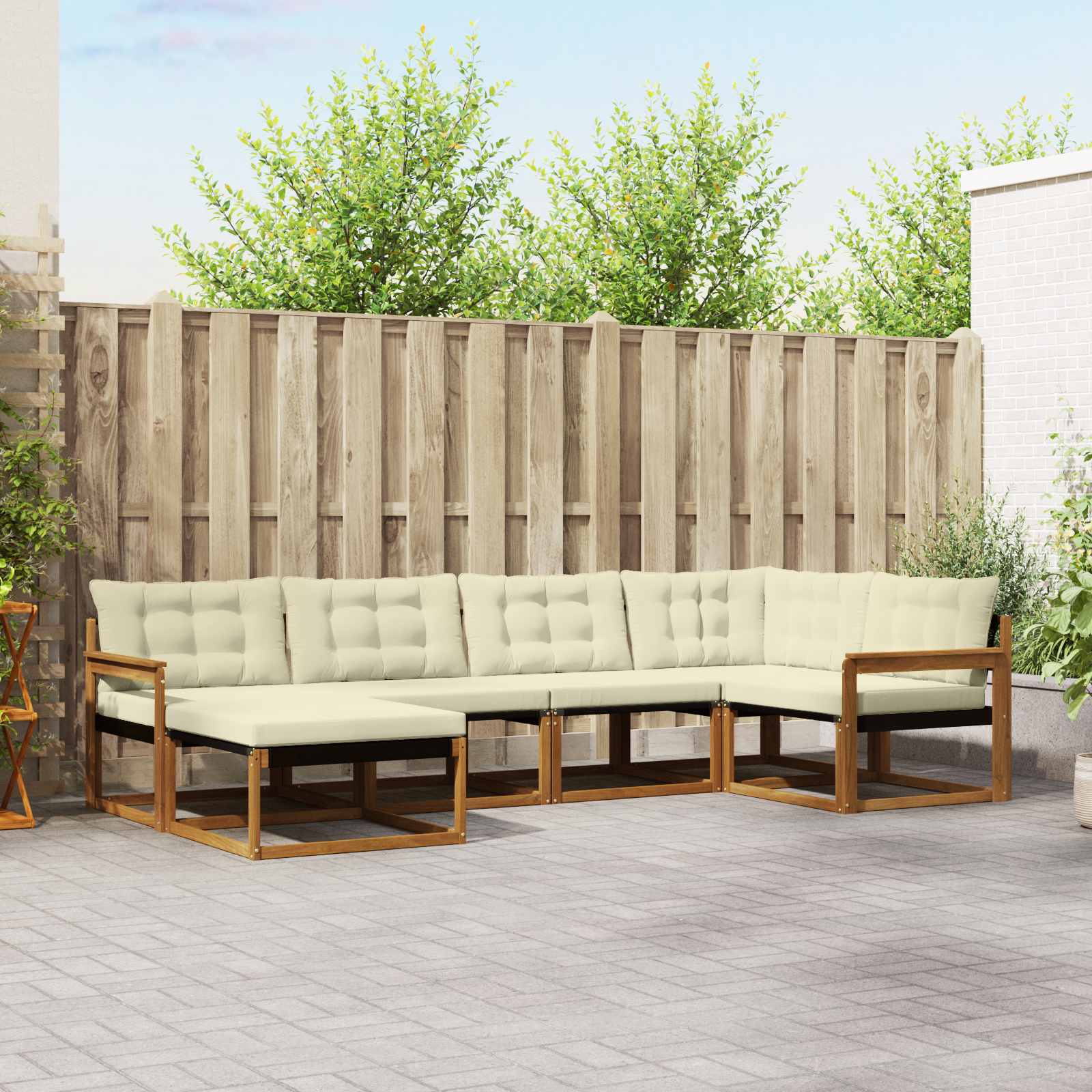Buiten bankenset met kussen 6 pcs Natuurlijk en Crème
