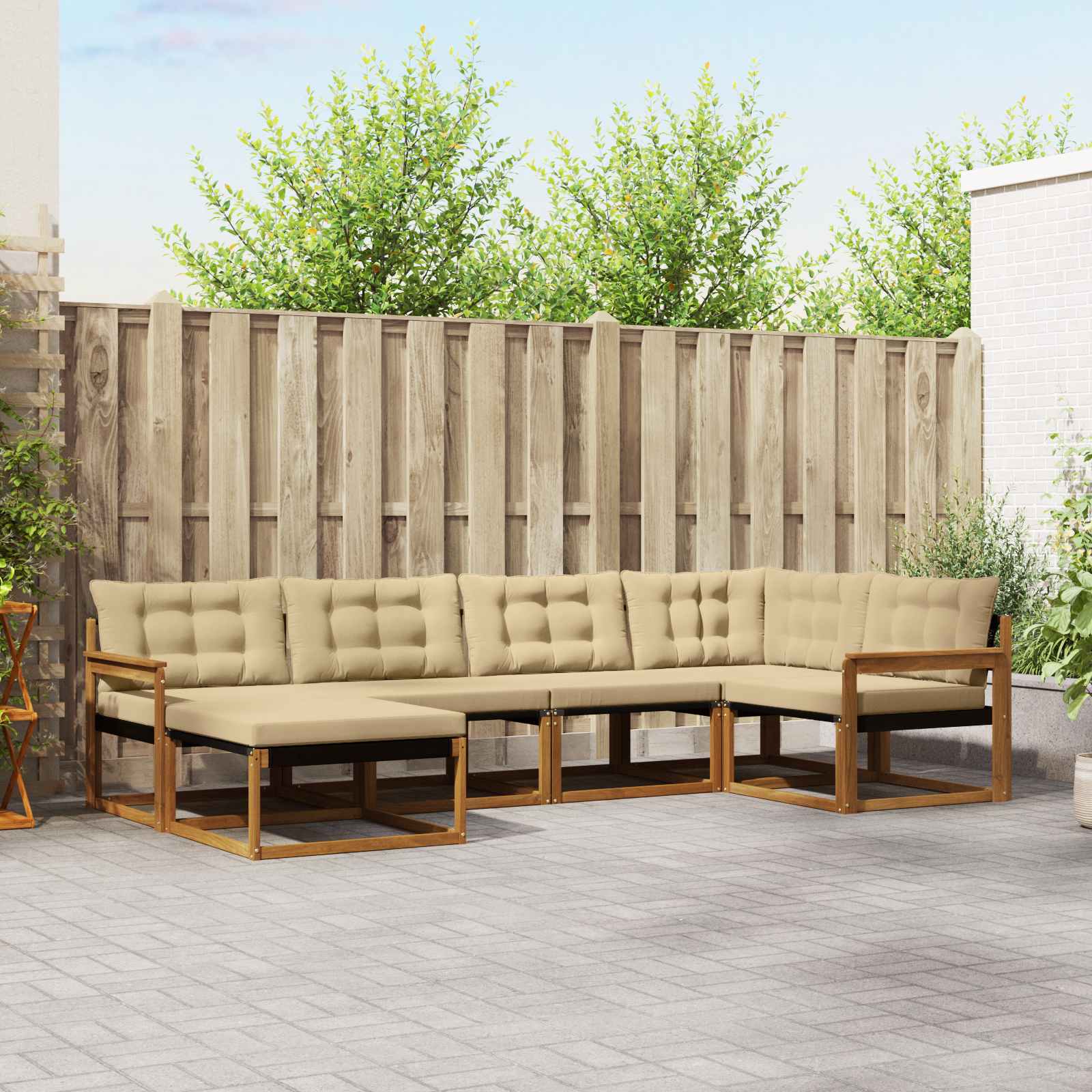 Buiten bankenset met kussen 6 pcs Natuurlijk en Beige – afbeelding 1