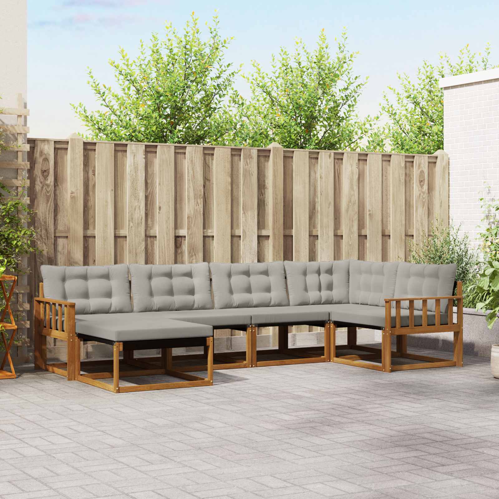Buiten bankenset met kussen 6 pcs Natuurlijk en Lichtgrijs