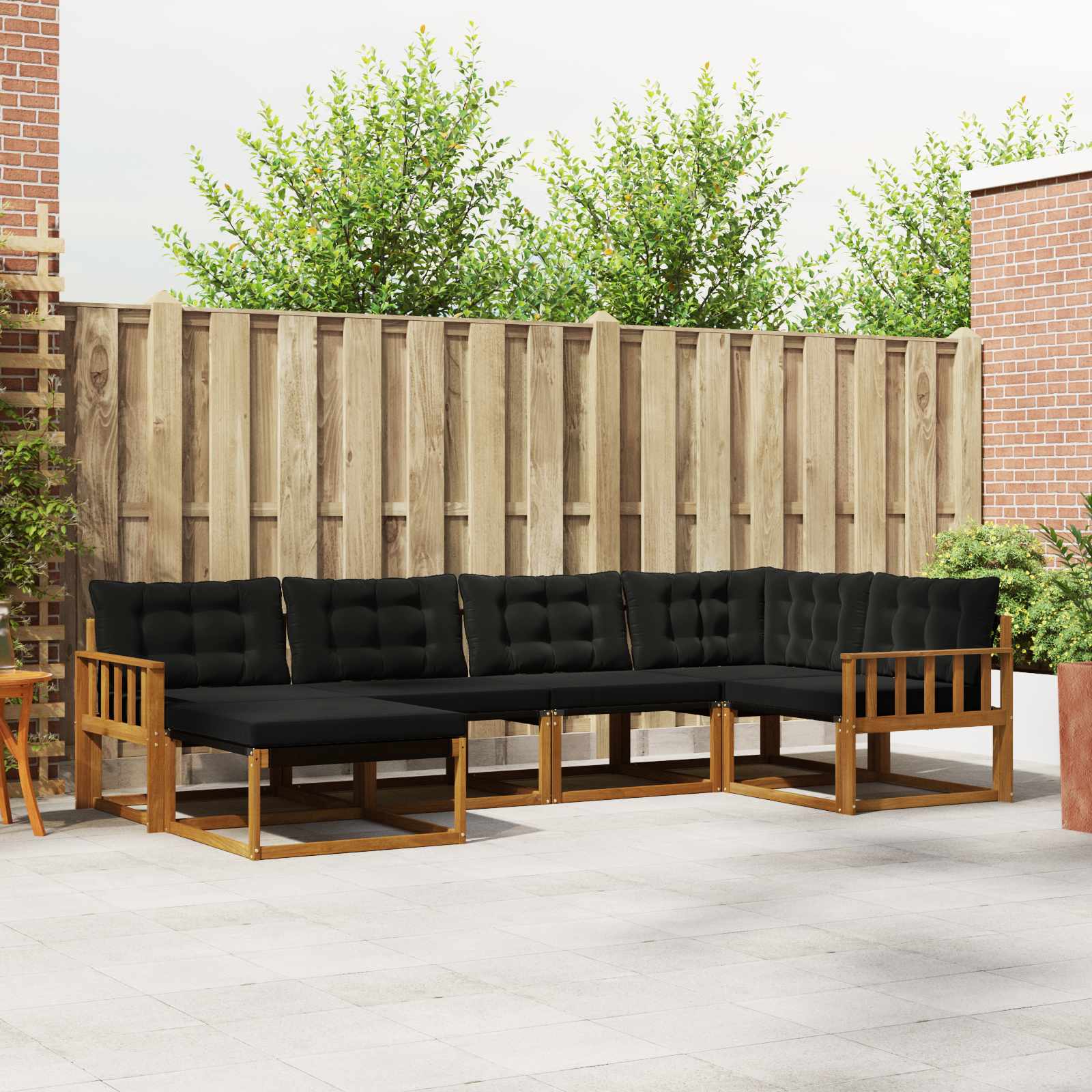 Buiten bankenset met kussen 6 pcs Natuurlijk en Zwart