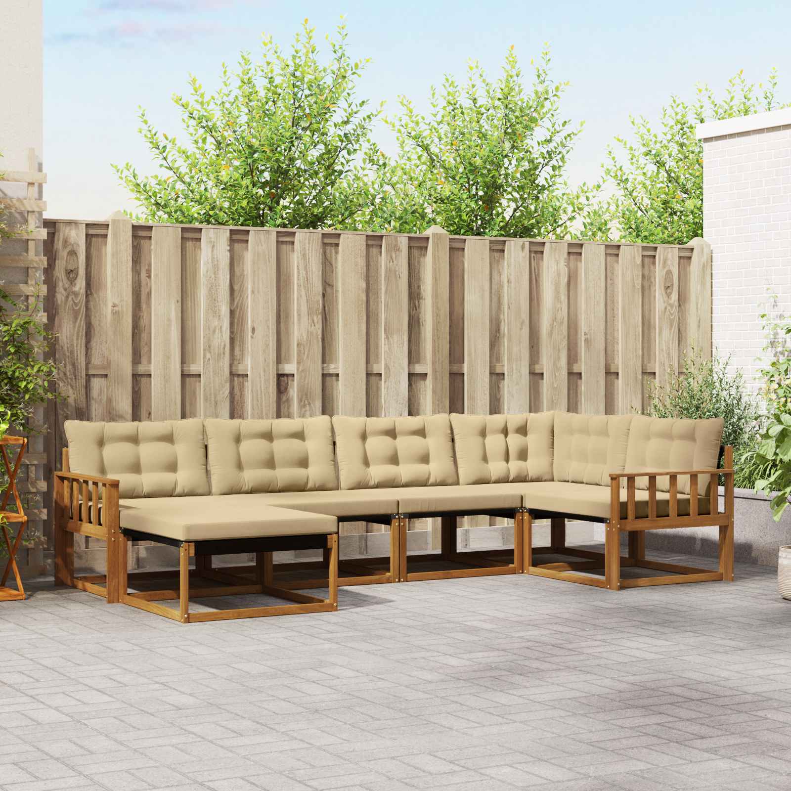 Buiten bankenset met kussen 6 pcs Natuurlijk en Beige – afbeelding 1
