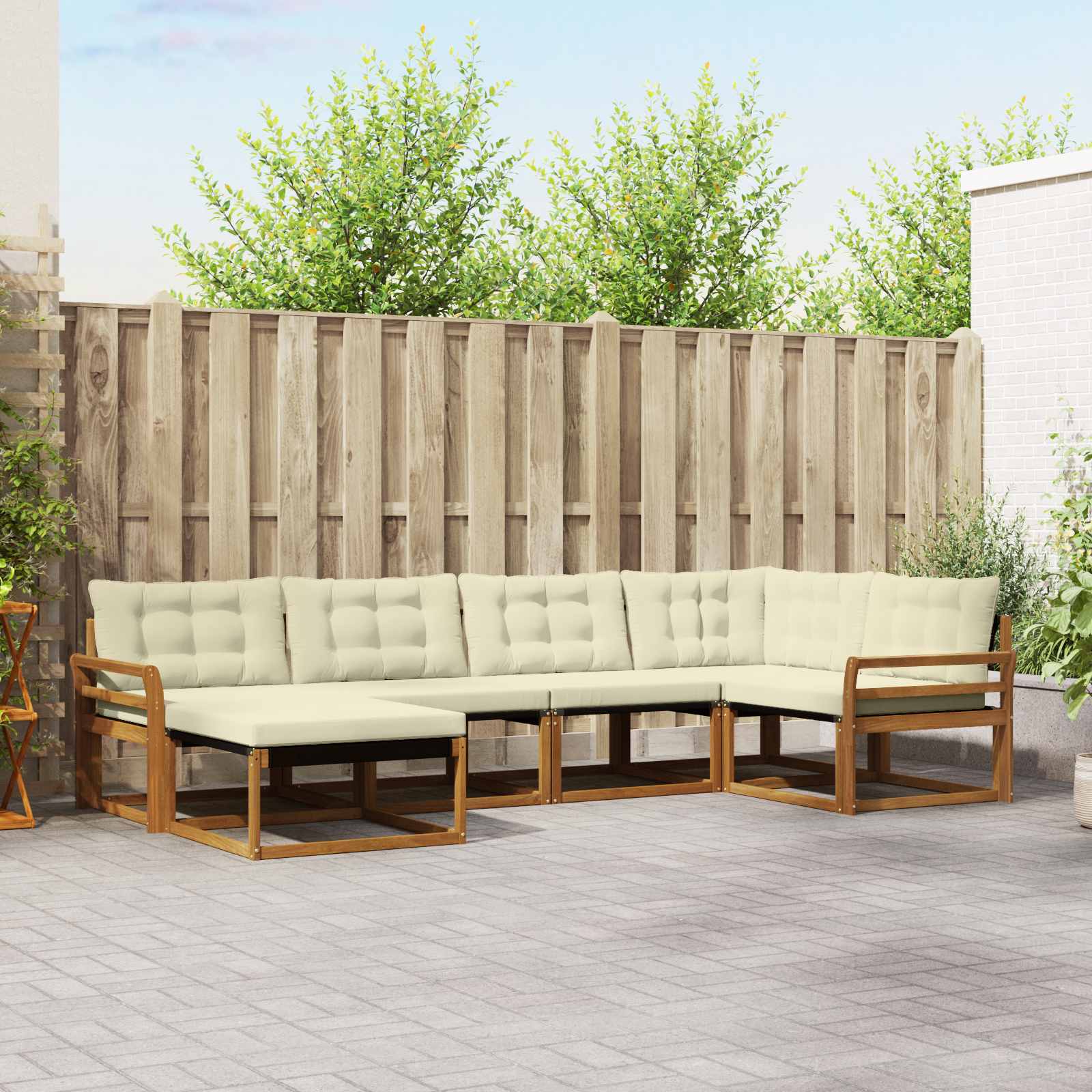 Buiten bankenset met kussen 6 pcs Natuurlijk en Crème