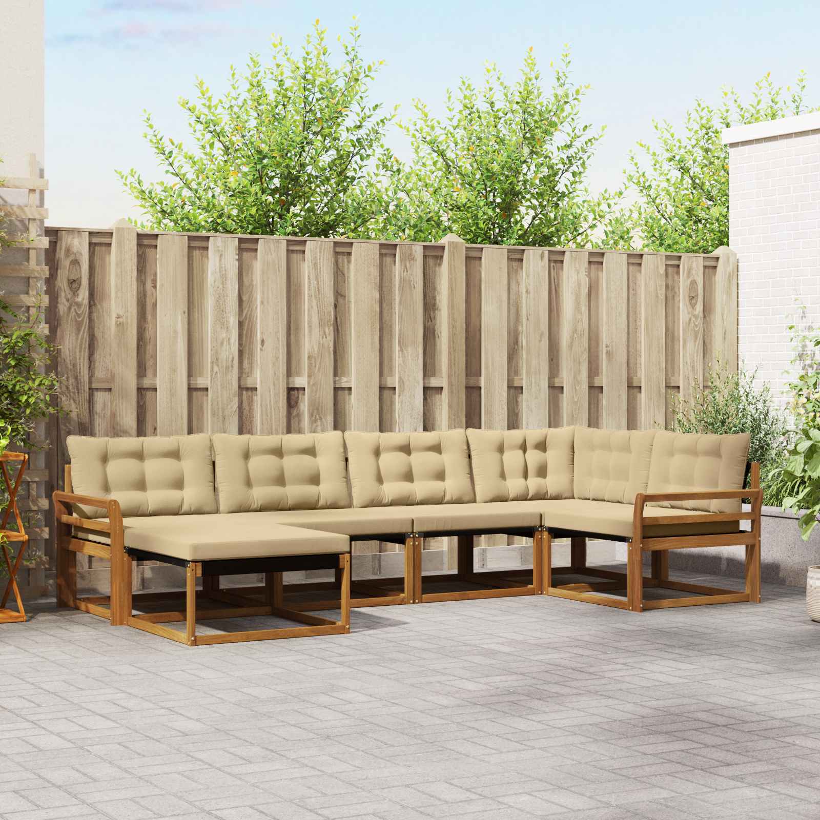 Buiten bankenset met kussen 6 pcs Natuurlijk en Beige – afbeelding 1