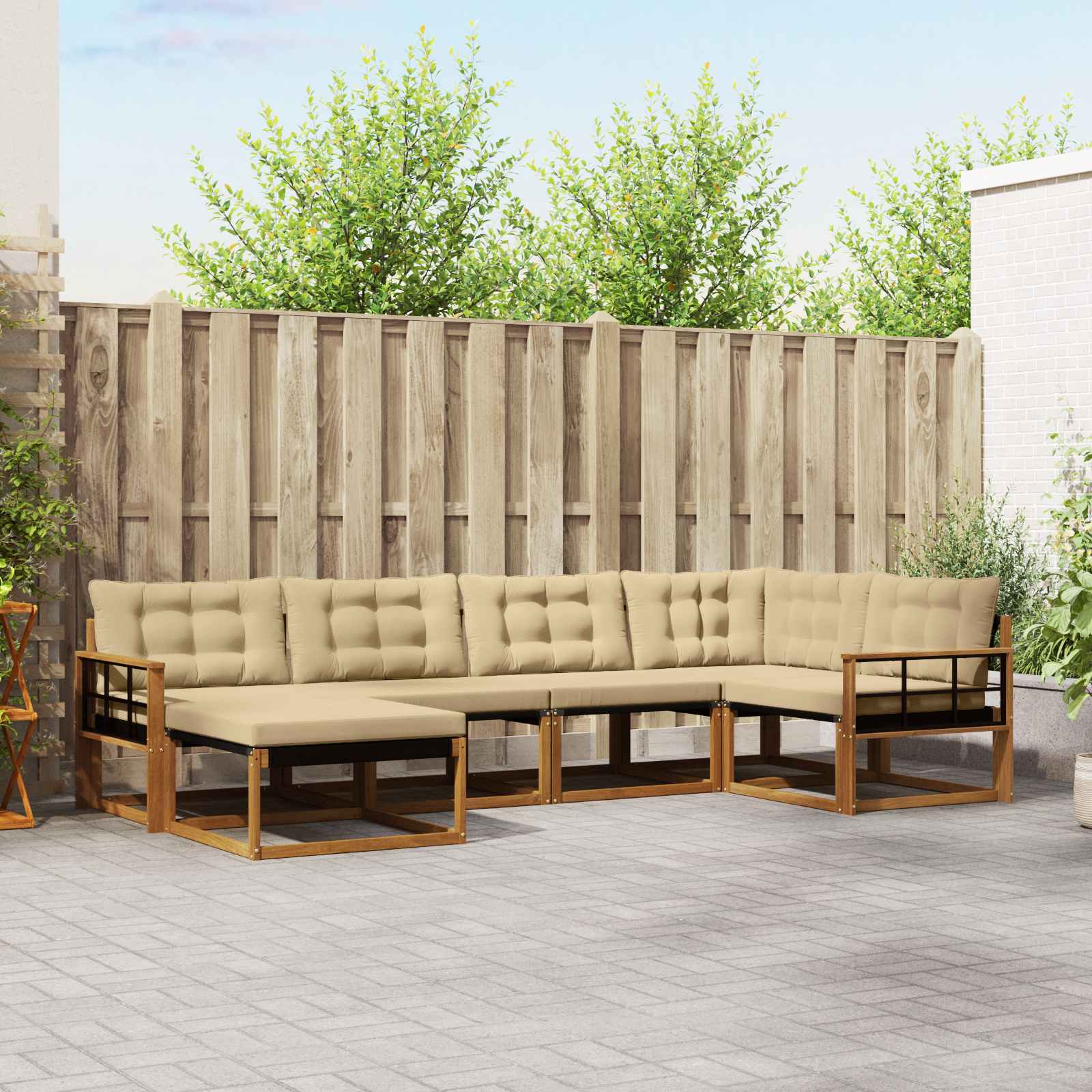 Buiten bankenset met kussen 6 pcs Natuurlijk en Beige – afbeelding 1