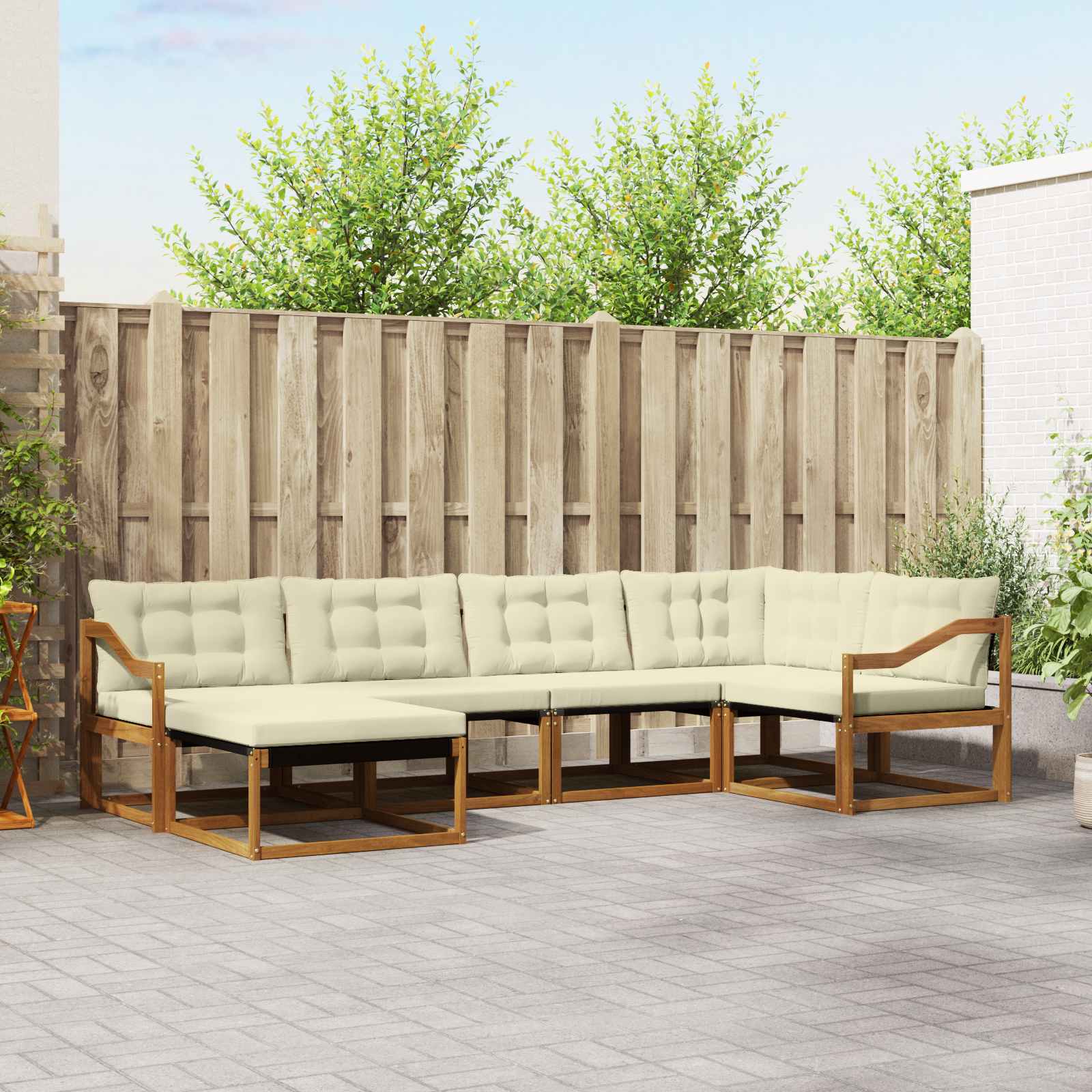 Buiten bankenset met kussen 6 pcs Natuurlijk en Crème