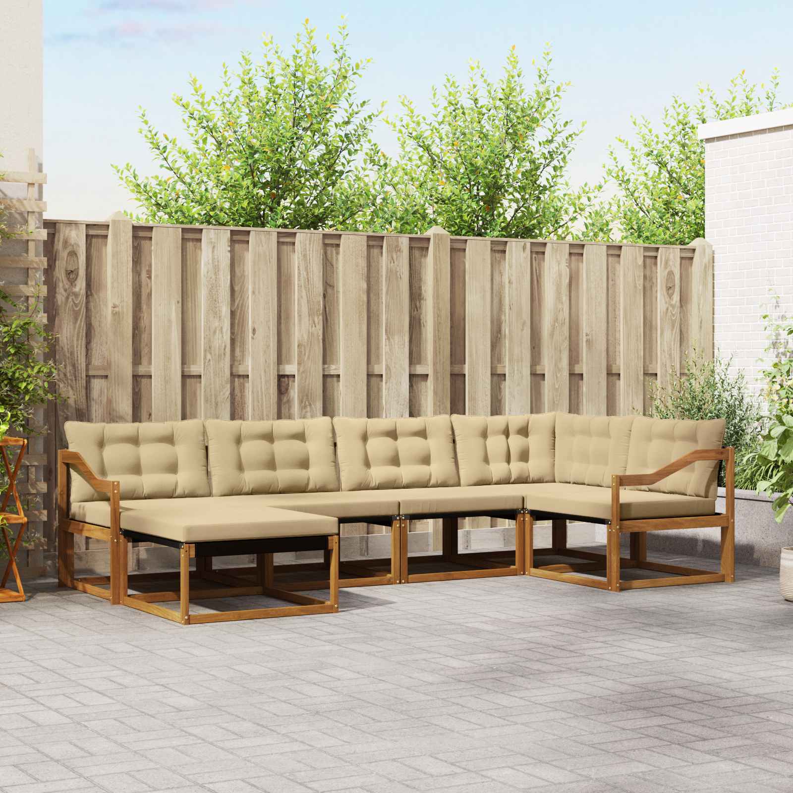 Buiten bankenset met kussen 6 pcs Natuurlijk en Beige – afbeelding 1