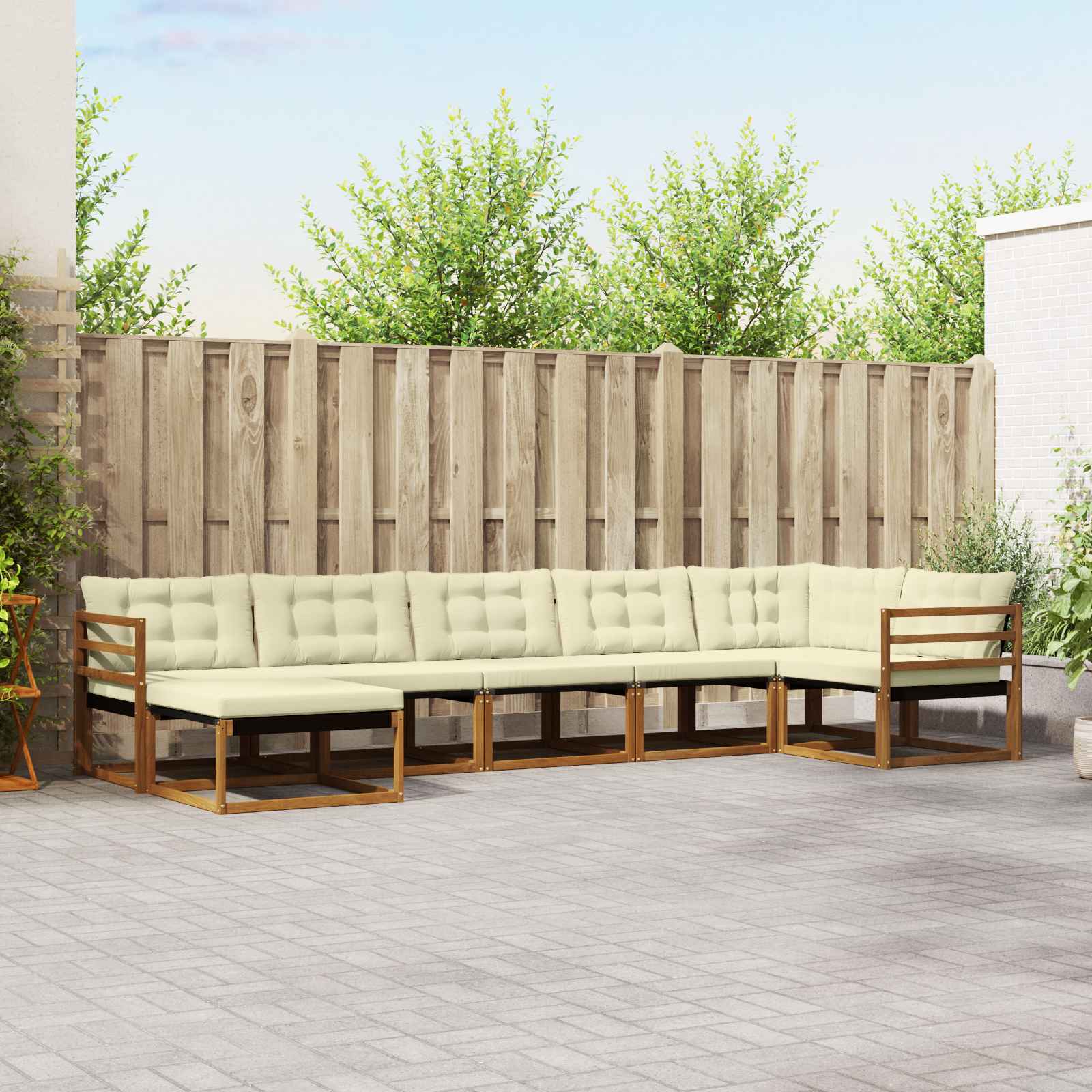 Buiten bankenset met kussen 7 pcs Natuurlijk en Crème – afbeelding 1