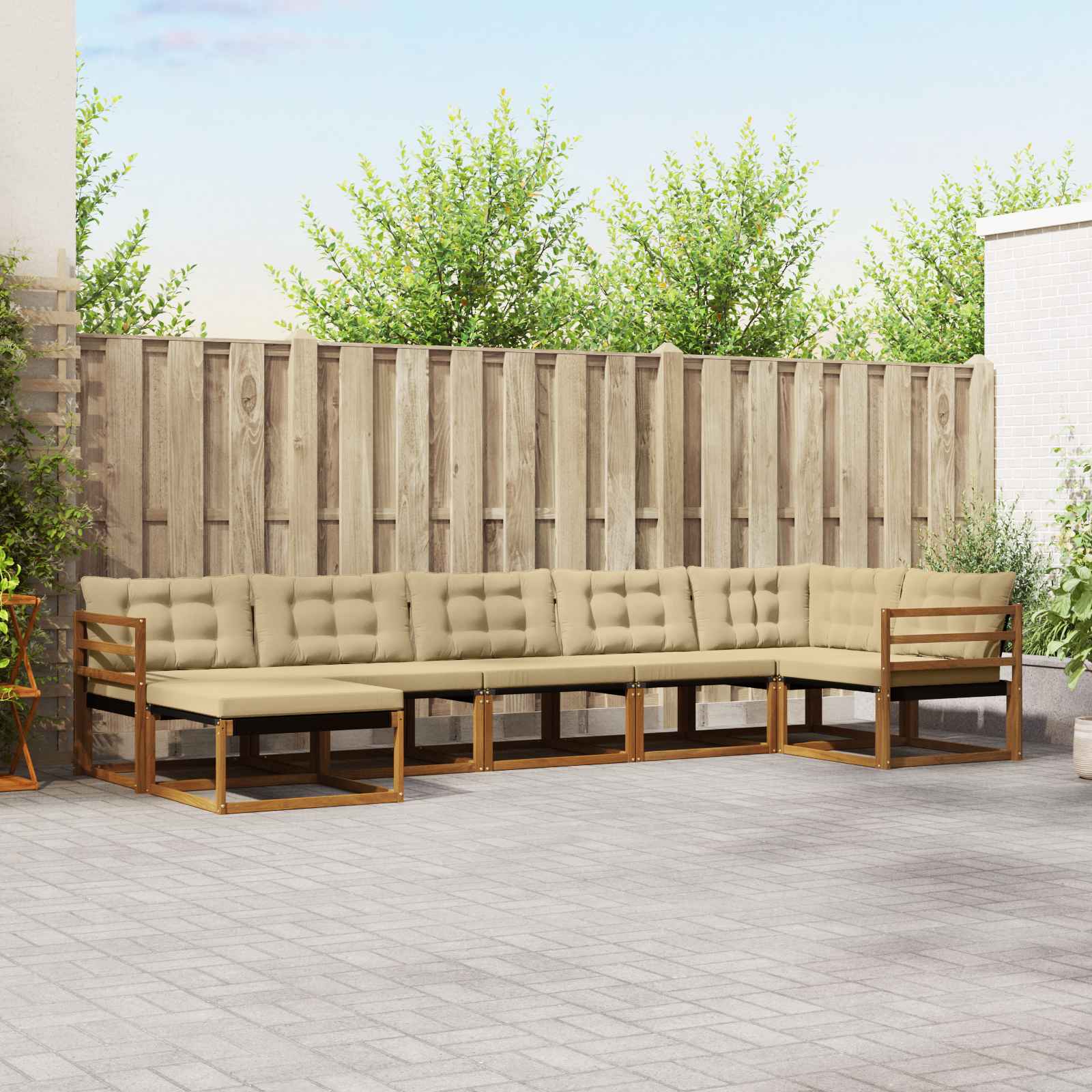 Buiten bankenset met kussen 7 pcs Natuurlijk en Beige