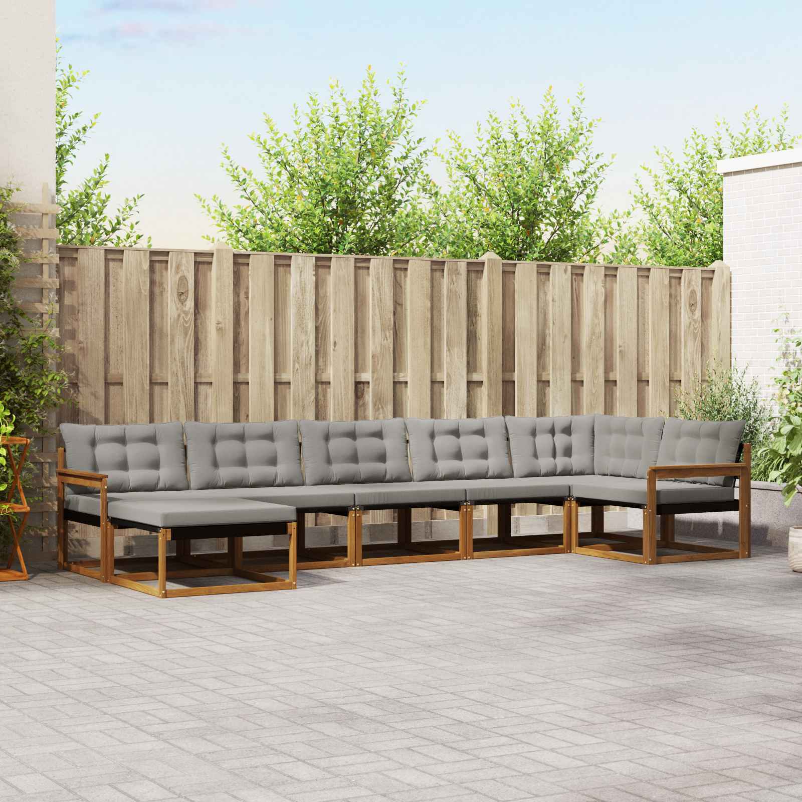 Buiten bankenset met kussen 7 pcs Natuurlijk en Lichtgrijs – afbeelding 1