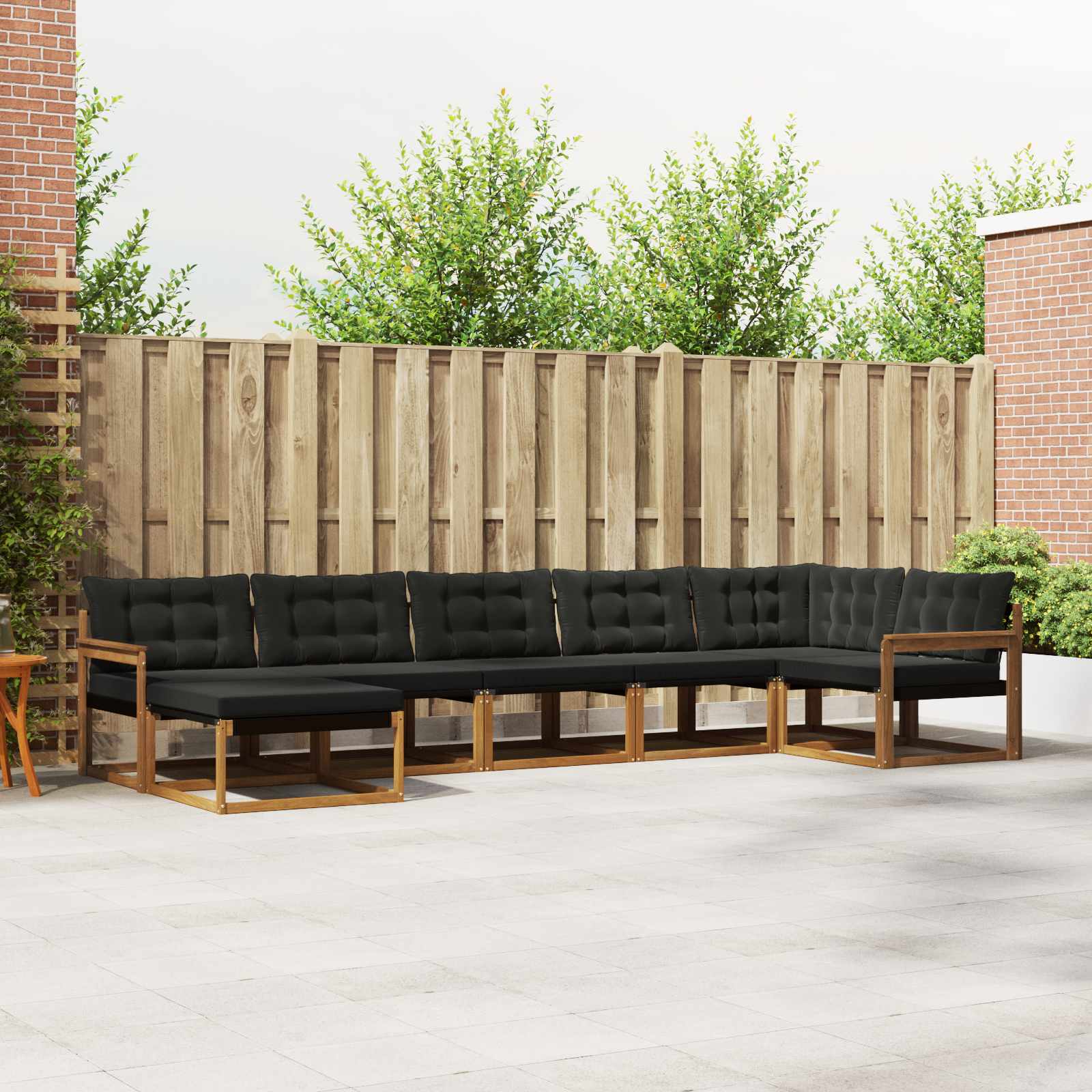 Buiten bankenset met kussen 7 pcs Natuurlijk en Zwart – afbeelding 1