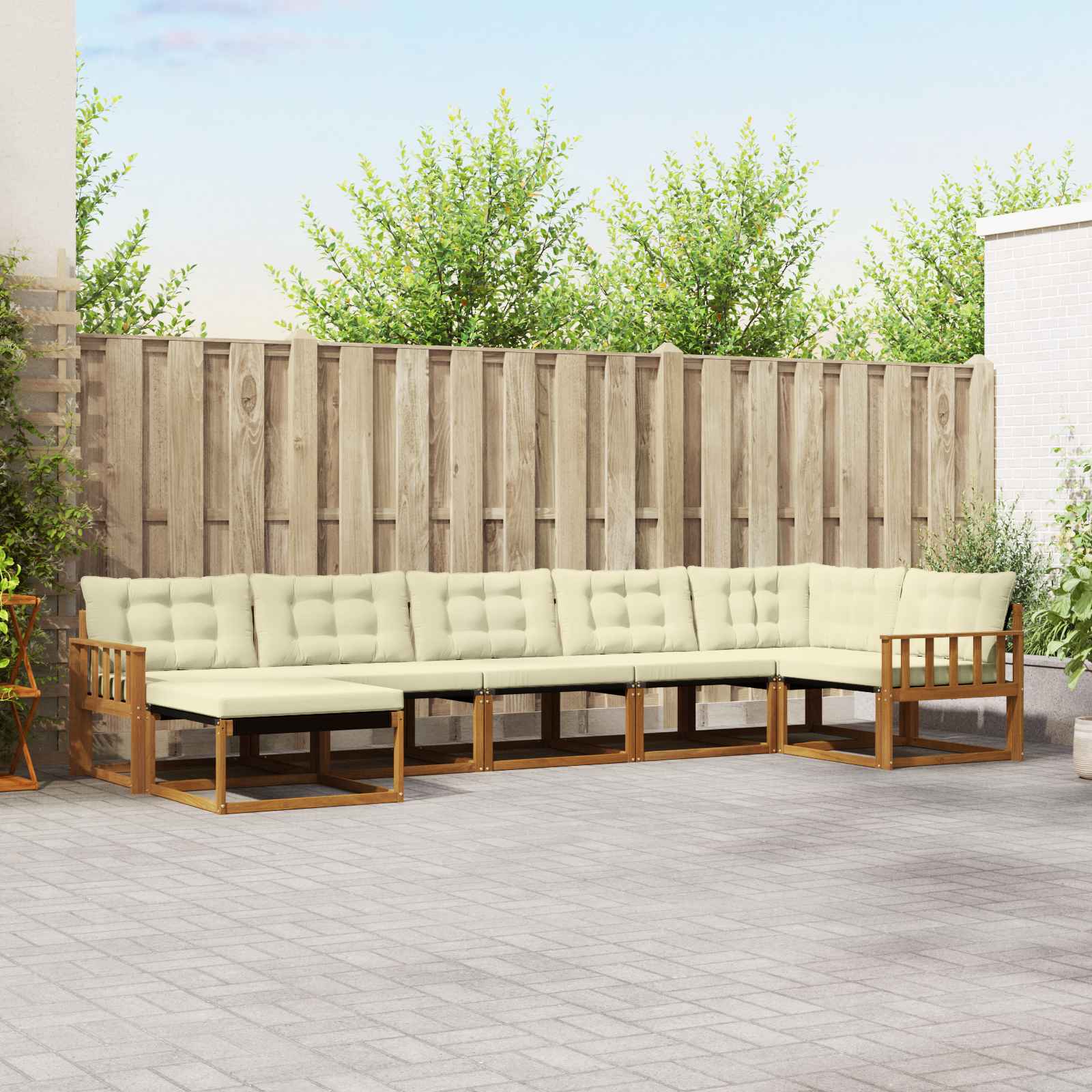 Buiten bankenset met kussen 7 pcs Natuurlijk en Crème